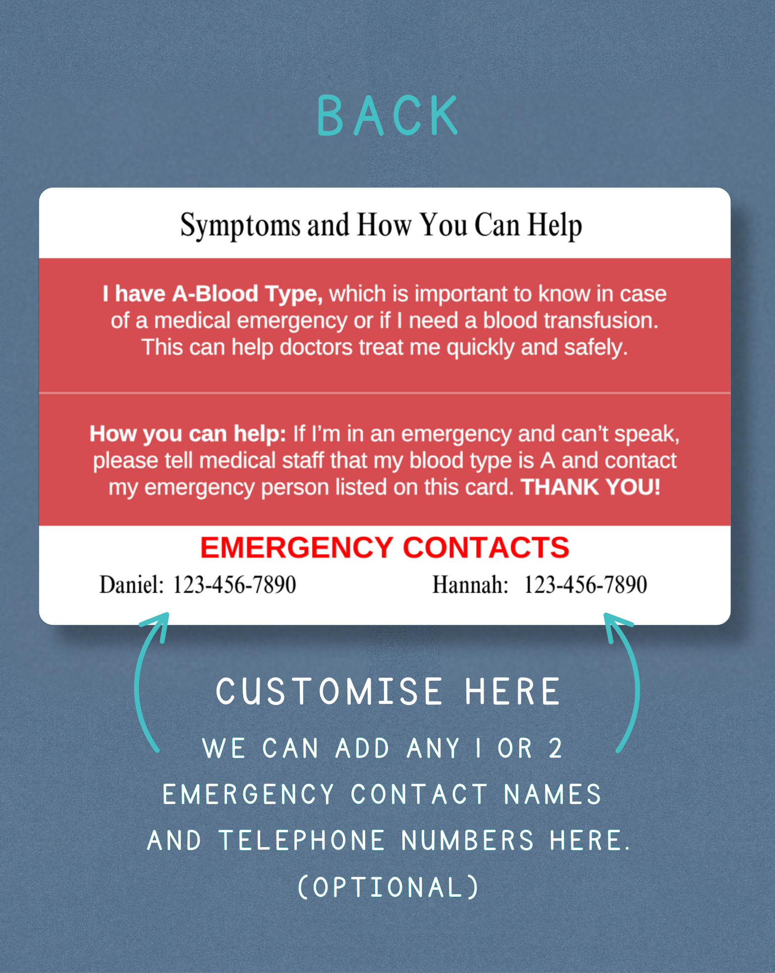 A-Blood Type Medical Alert Card