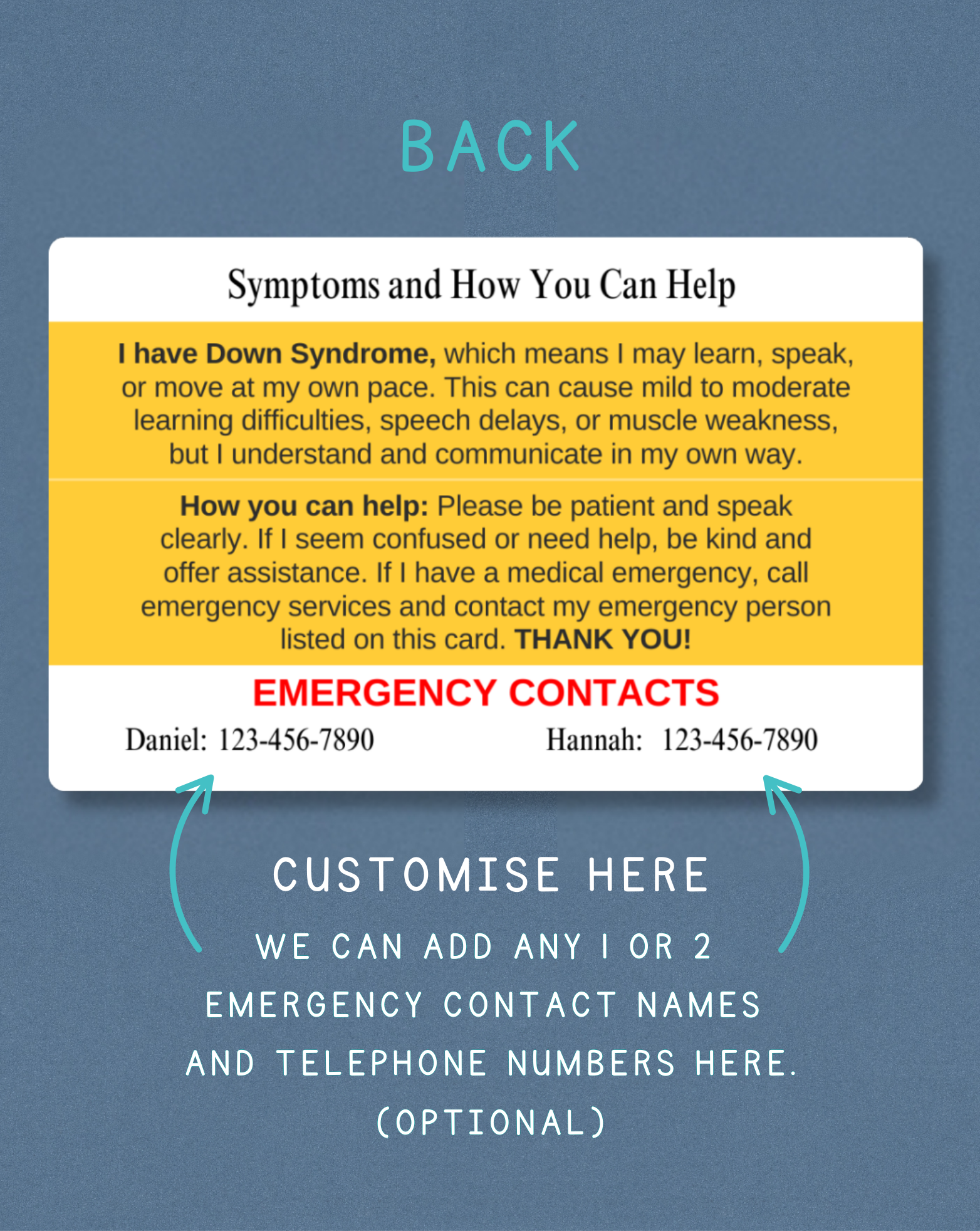 Down Syndrome Medical Alert Card