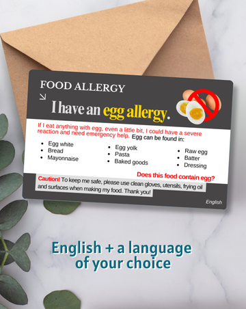 Egg Allergy Alert Card – Bilingual (English + Your Chosen Language)