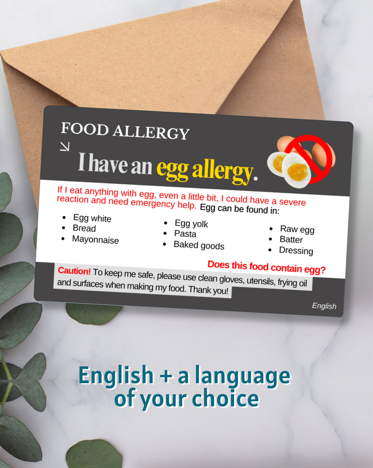 Egg allergy bilingual food allergy alert card