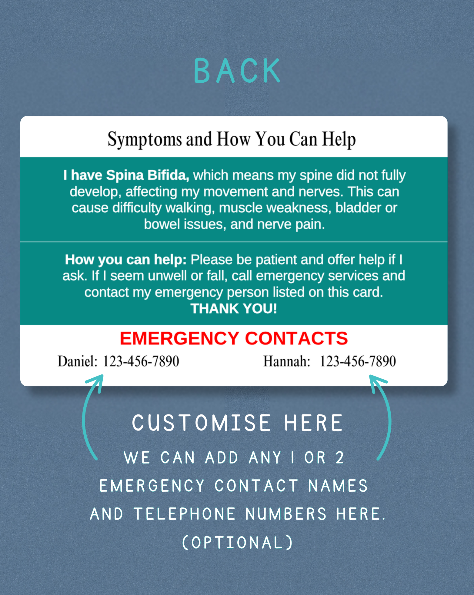 Spina Bifida Medical Alert Card