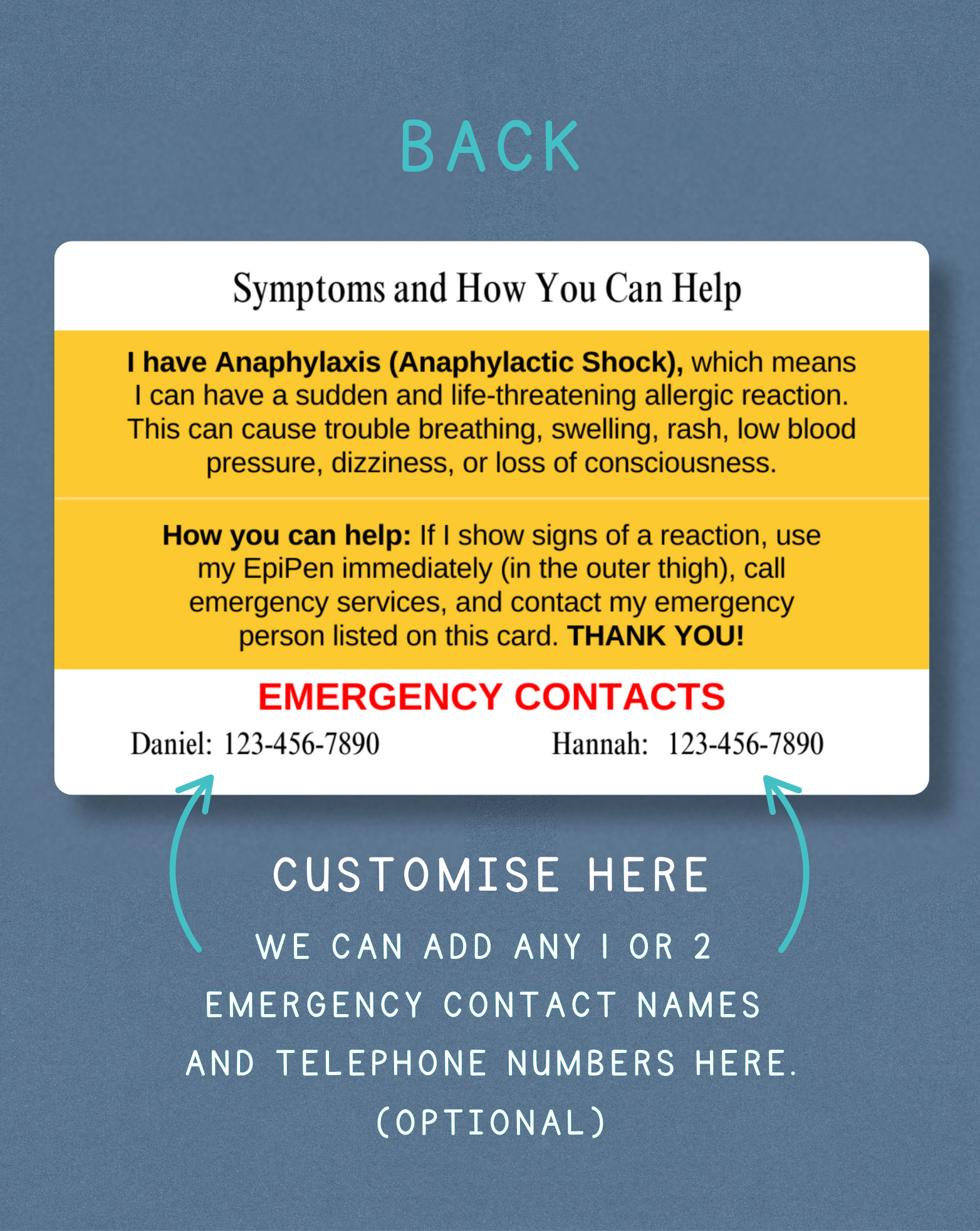Anaphylaxis Shock Alert Card