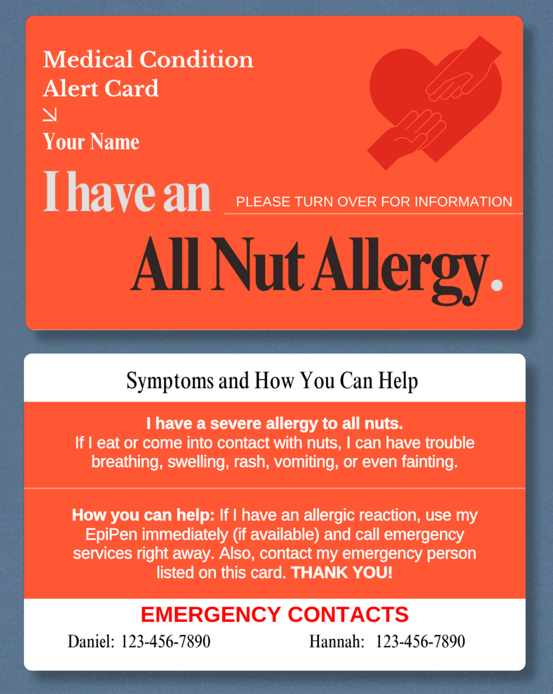 All Nut Allergy Alert Card