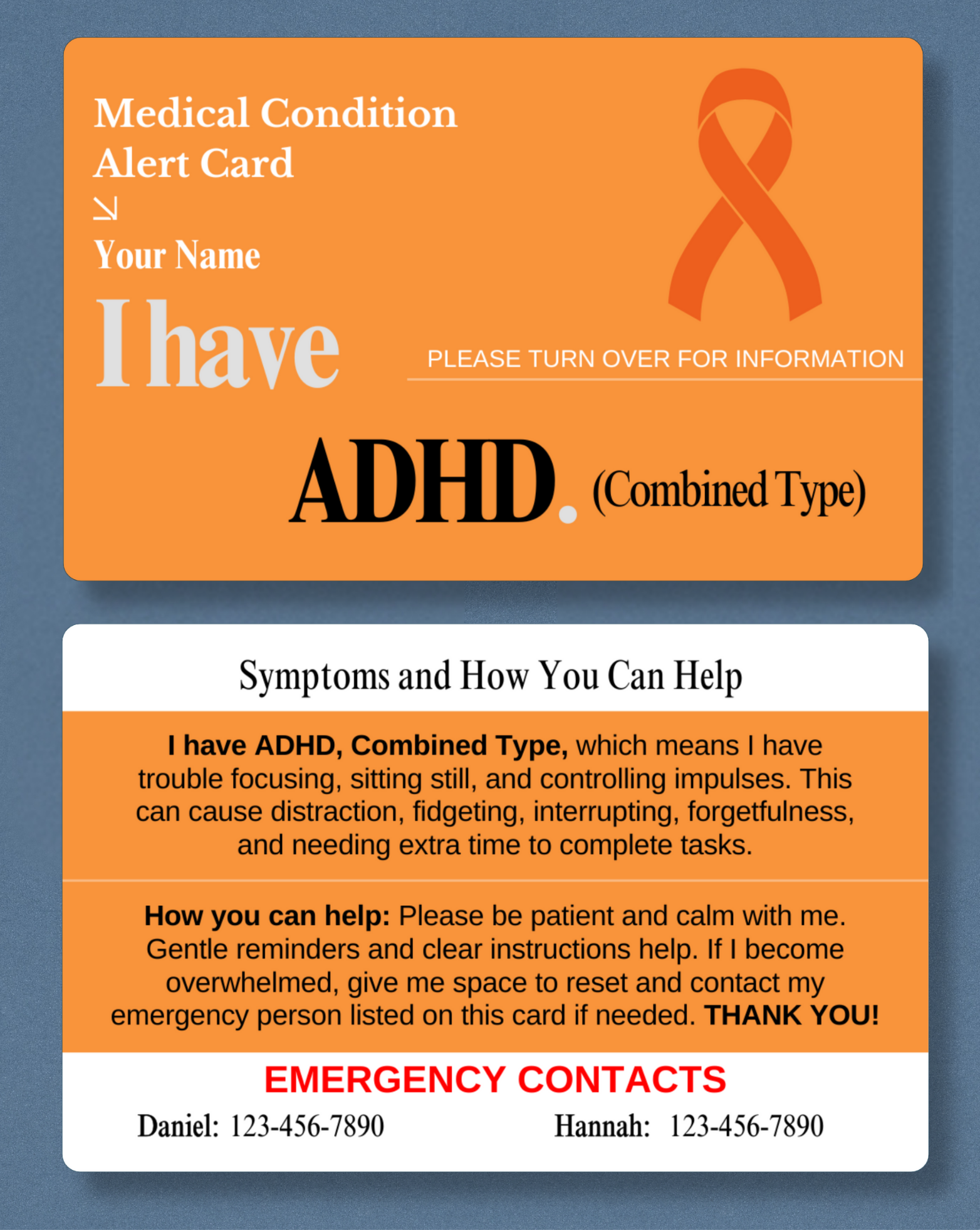 ADHD (Combined Type) Medical Alert Card