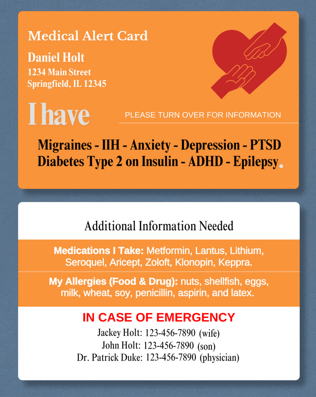 Customised Medical Alert Card (Orange)