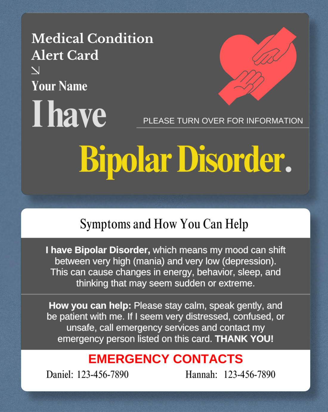 Bipolar Disorder Medical Alert Card