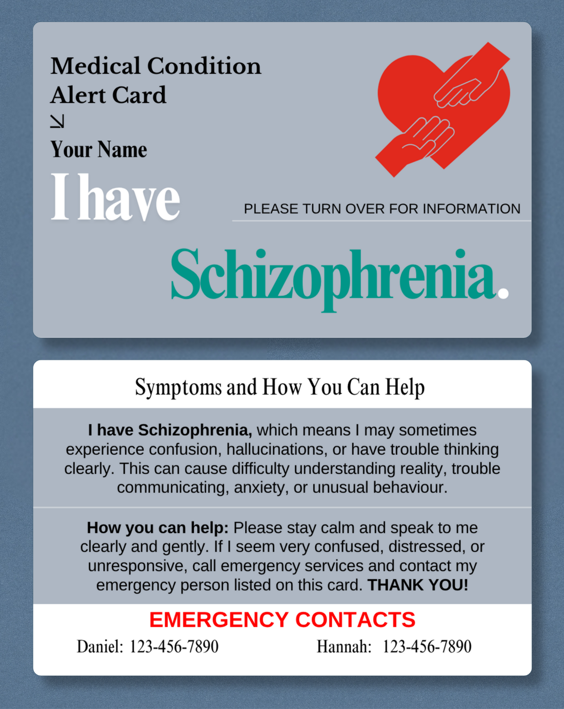 Schizophrenia Medical Alert Card