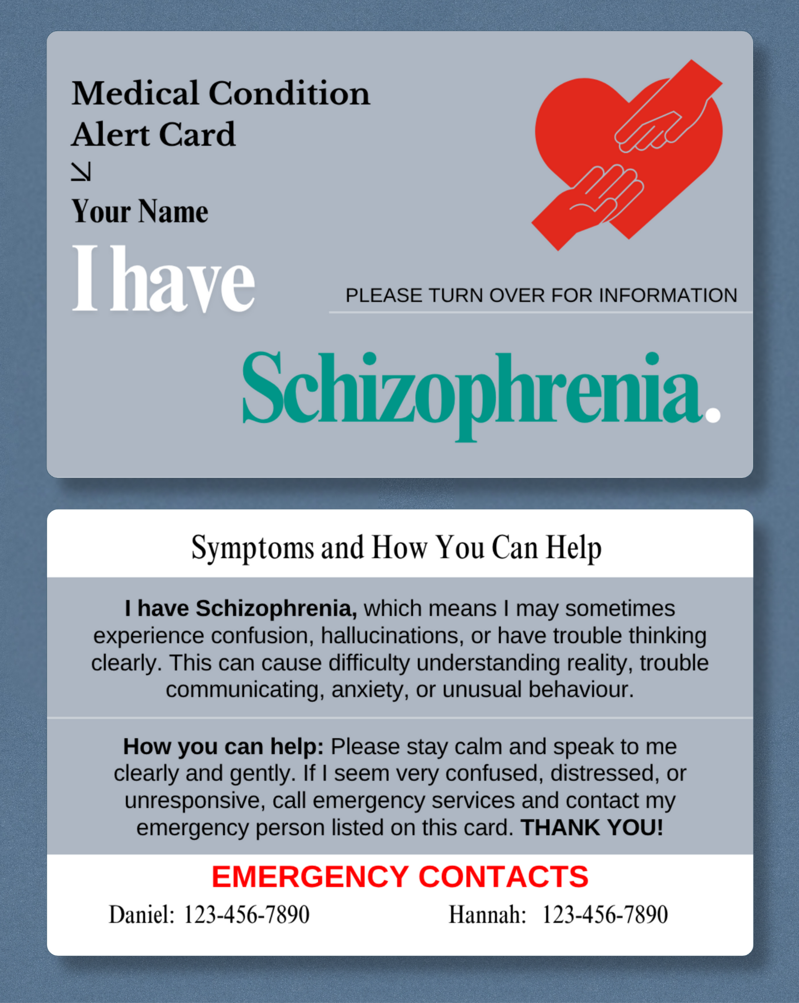 Schizophrenia Medical Alert Card