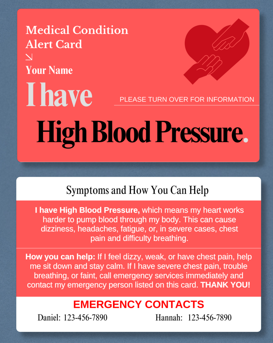 High Blood Pressure Medical Alert Card