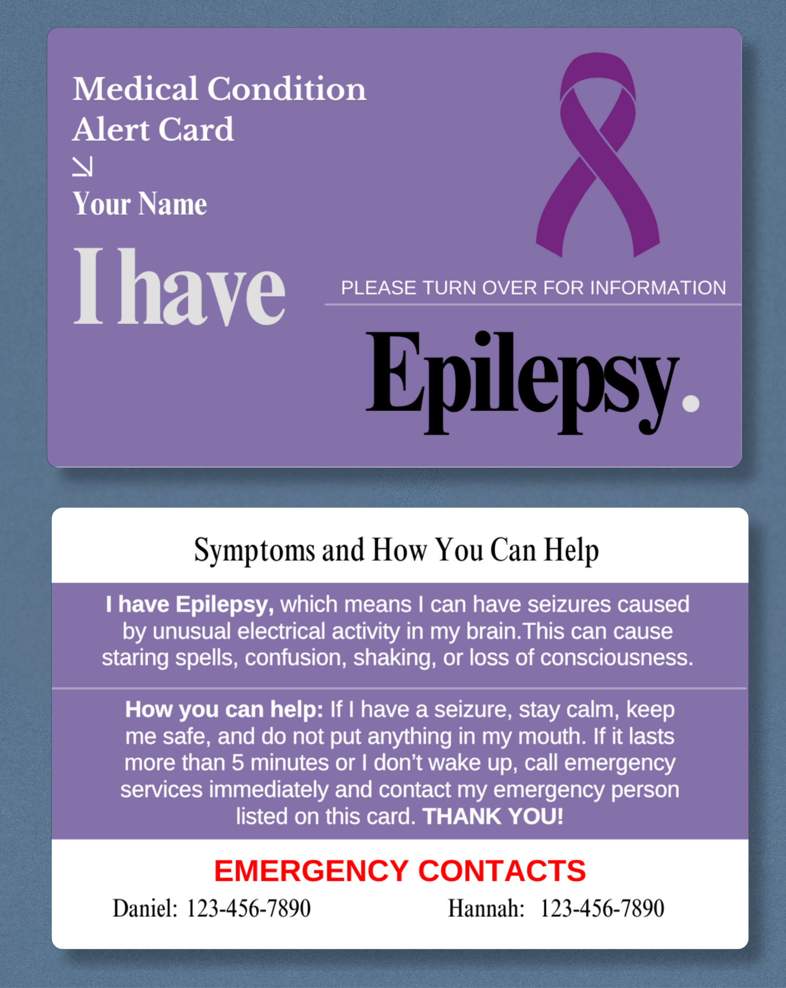 Epilepsy Medical Alert Card