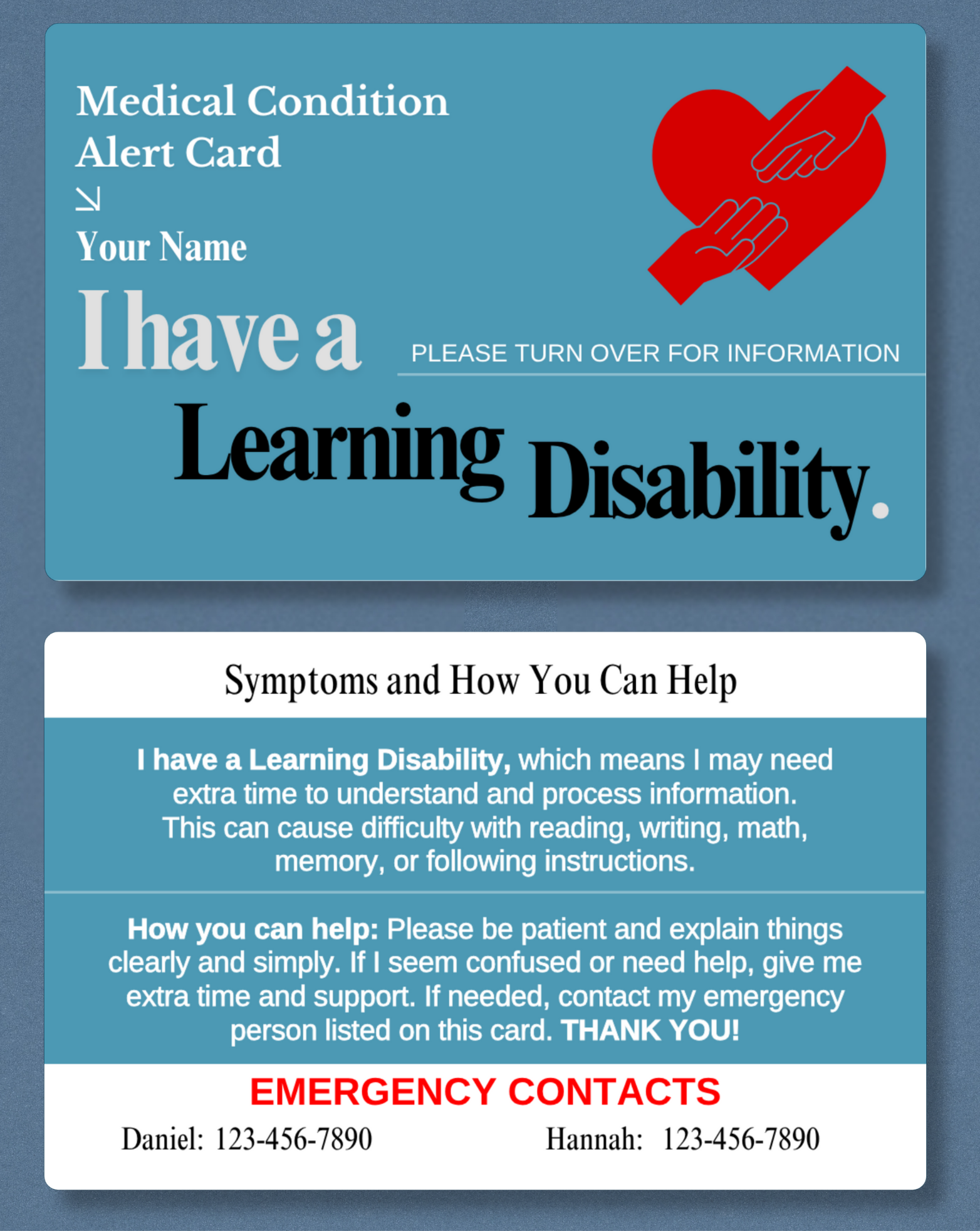 Learning Disability Medical Alert Card