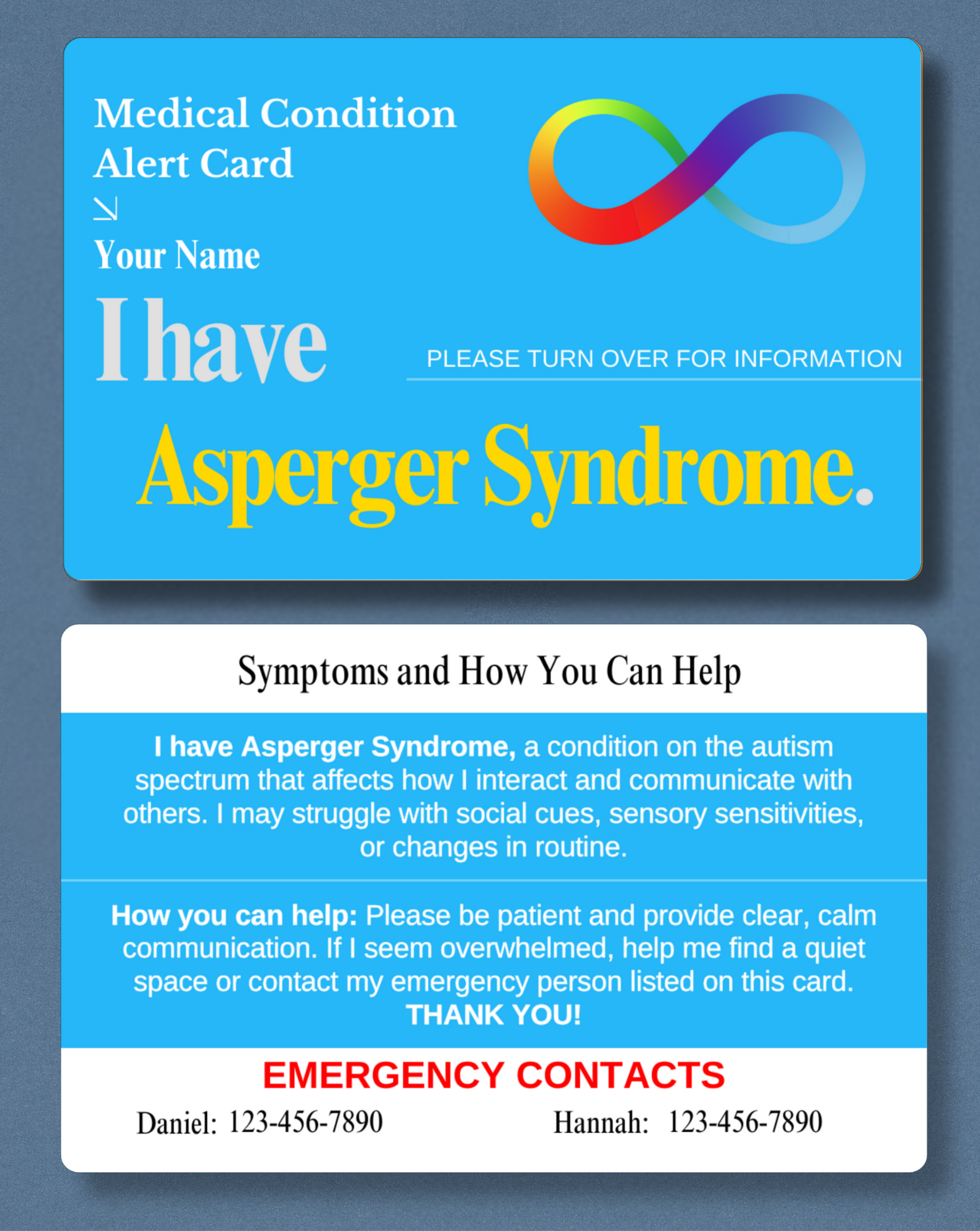 Asperger Syndrome Medical Alert Card