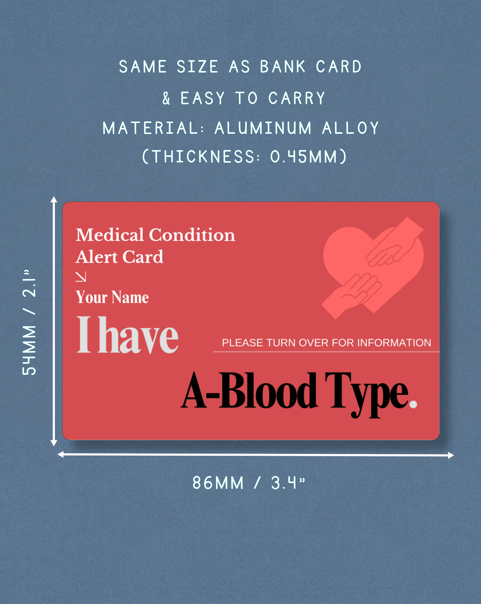 A-Blood Type Medical Alert Card
