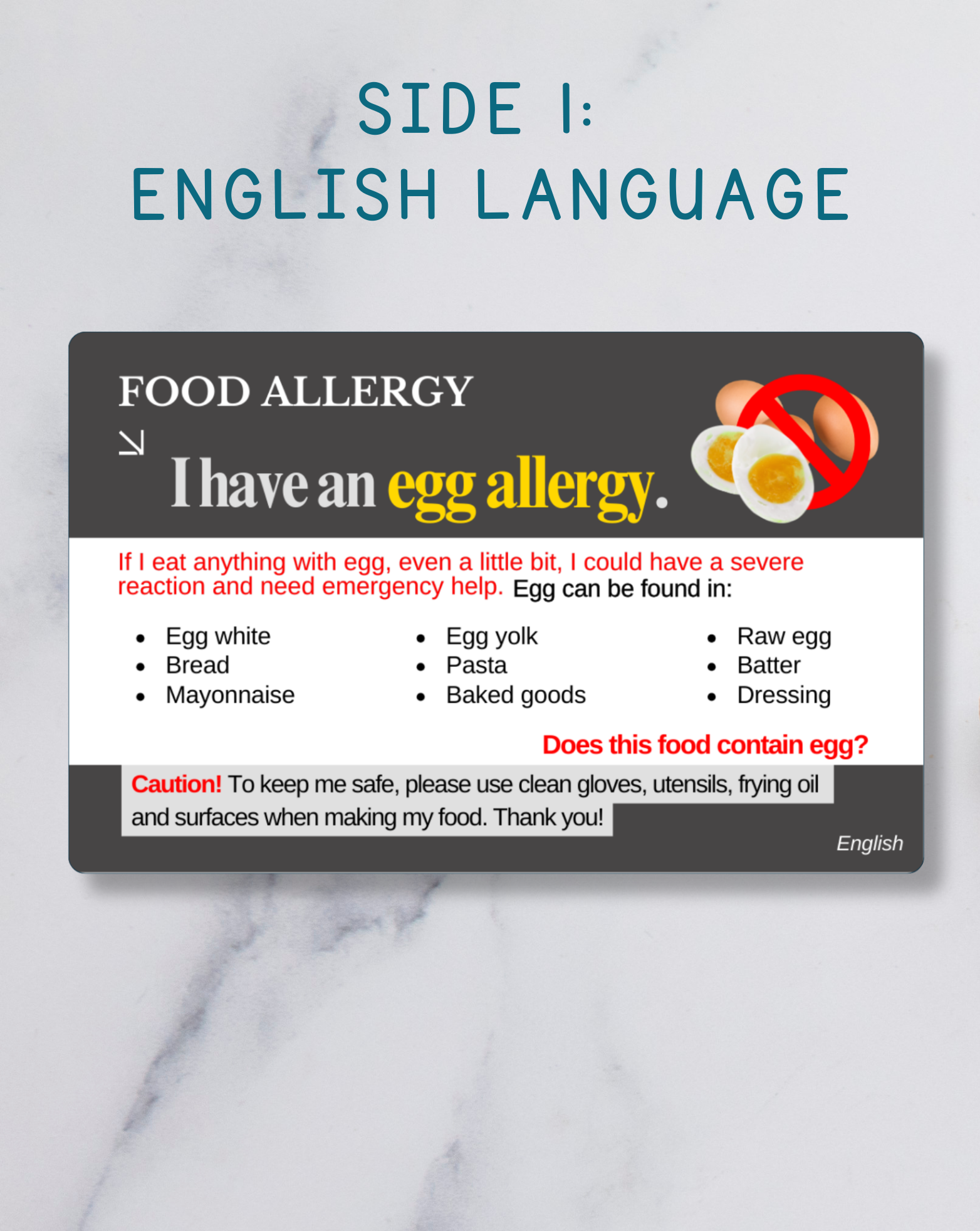 Egg Allergy Alert Card – Bilingual (English + Your Chosen Language)