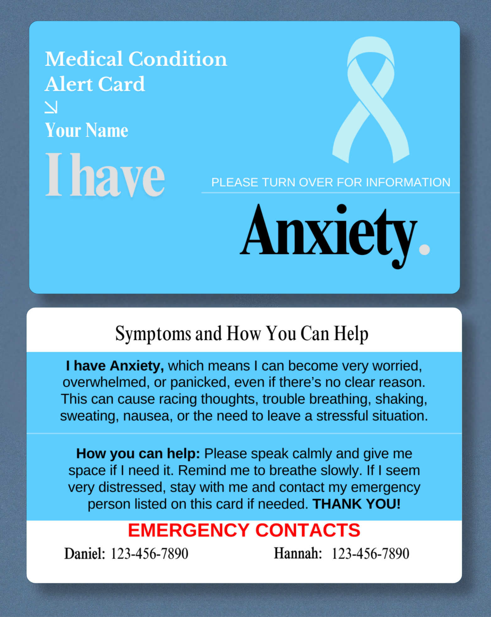 Anxiety Medical Alert Card