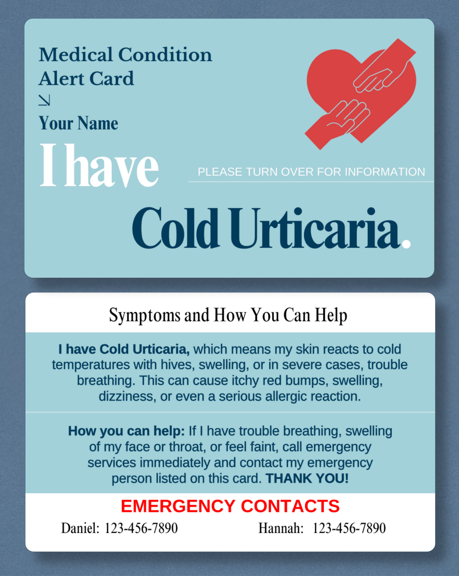 Cold Urticaria Alert Card