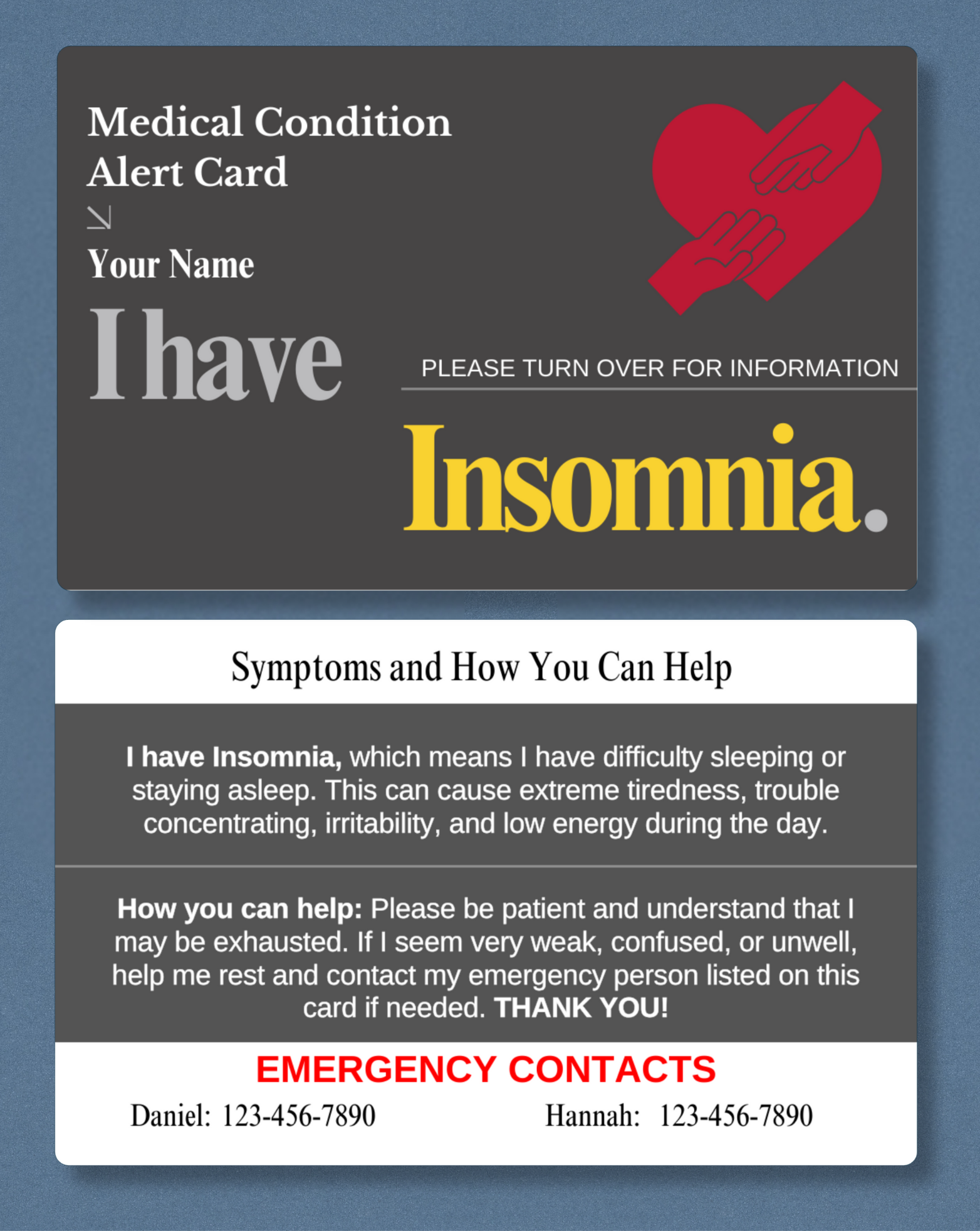 Insomnia Medical Alert Card