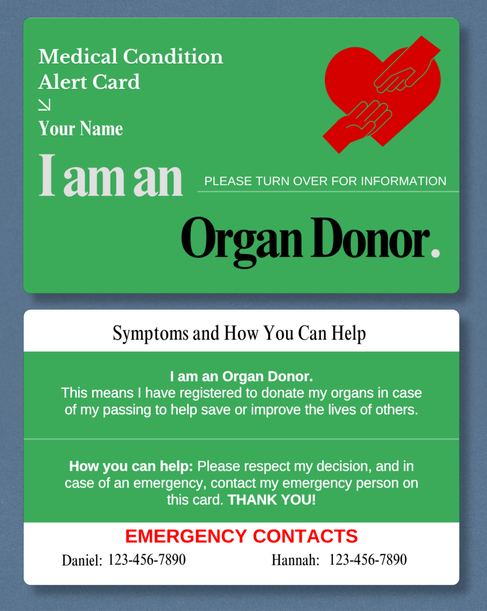 Organ Donor Medical Alert Card