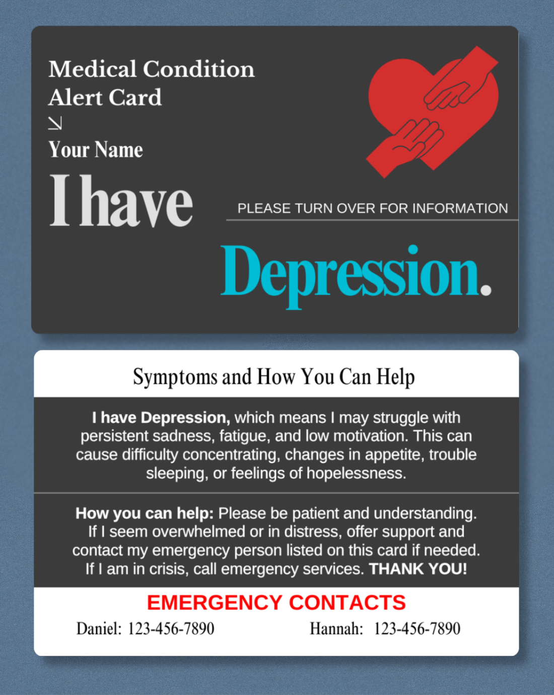Depression Medical Alert Card