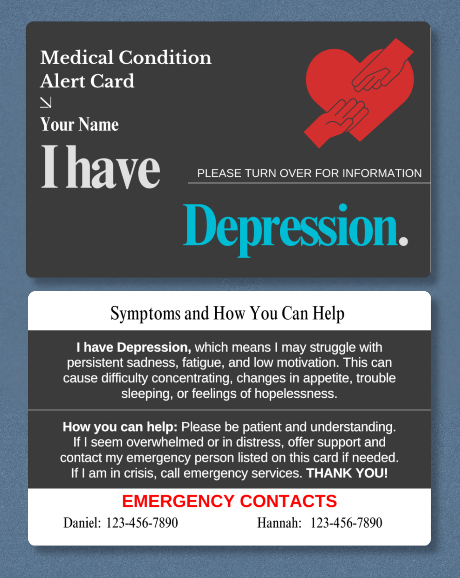 Depression Medical Alert Card