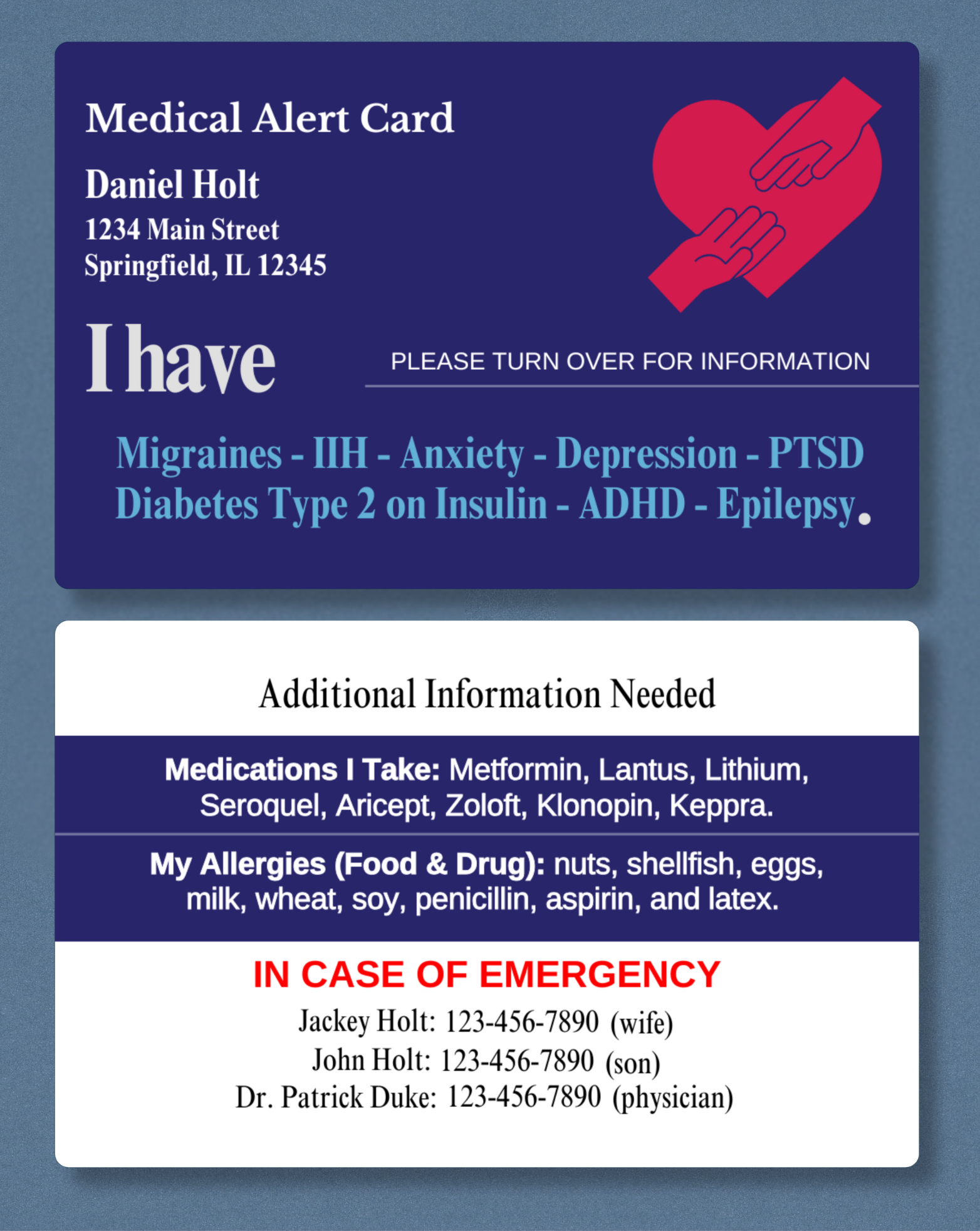 Customised Medical Alert Card (Navy Blue)