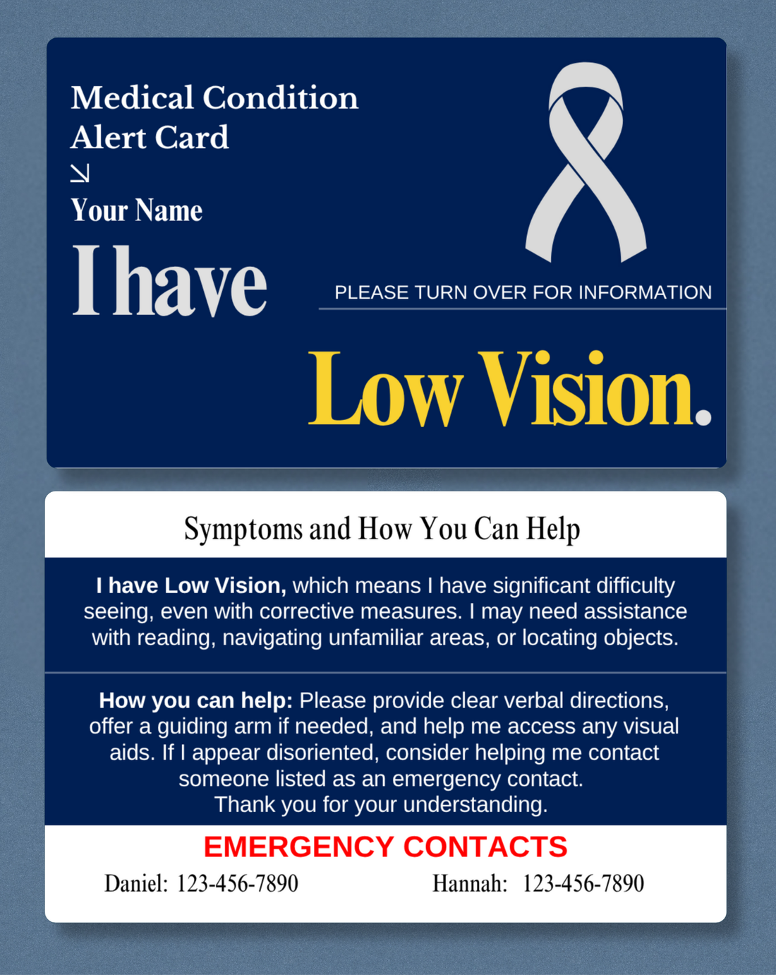 Low Vision Medical Alert Card