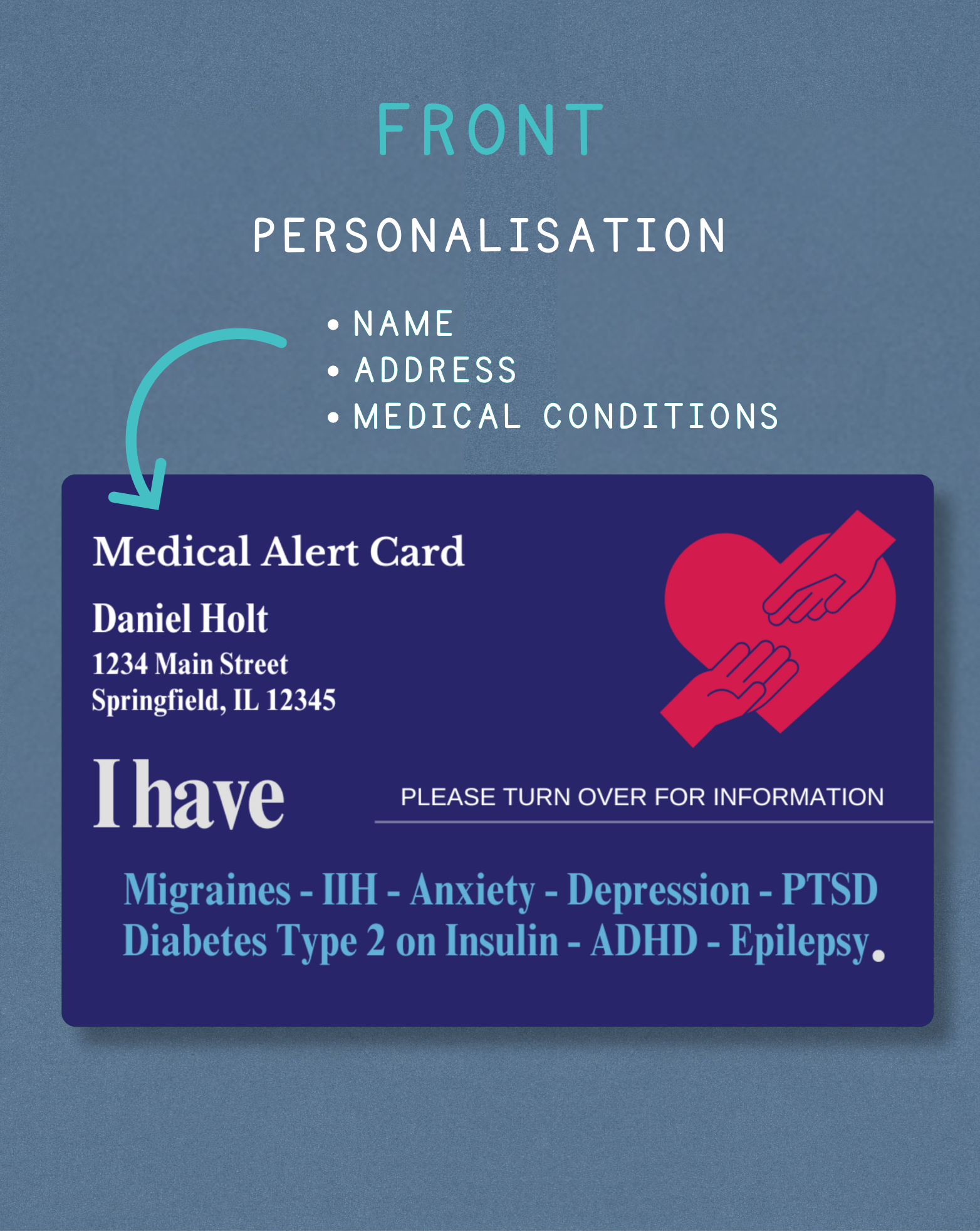 Customised Medical Alert Card (Navy Blue)