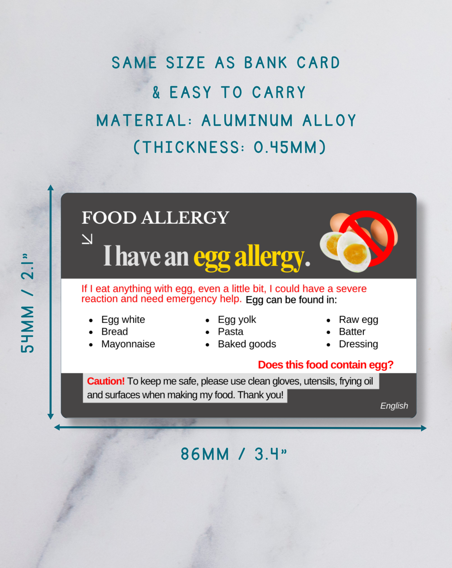 Egg Allergy Alert Card – Bilingual (English + Your Chosen Language)