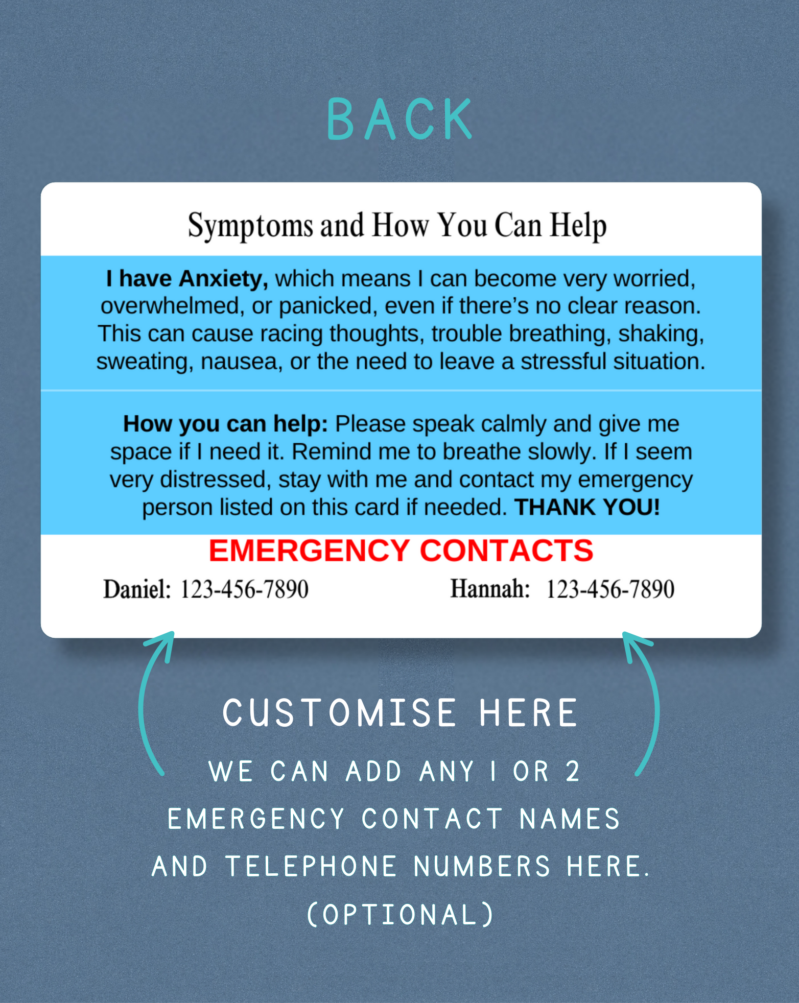 Anxiety Medical Alert Card