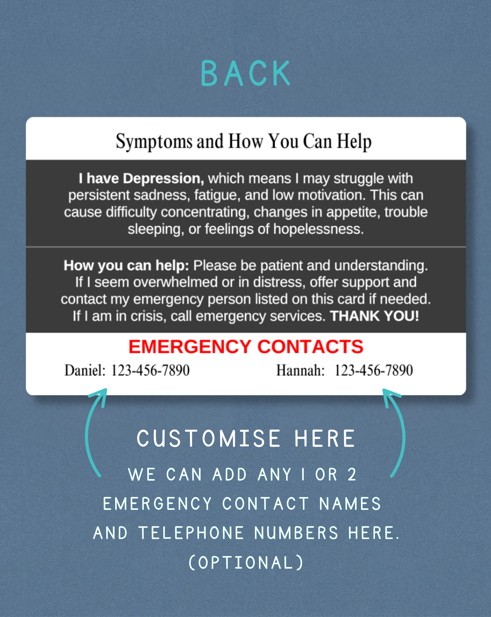 Depression Medical Alert Card