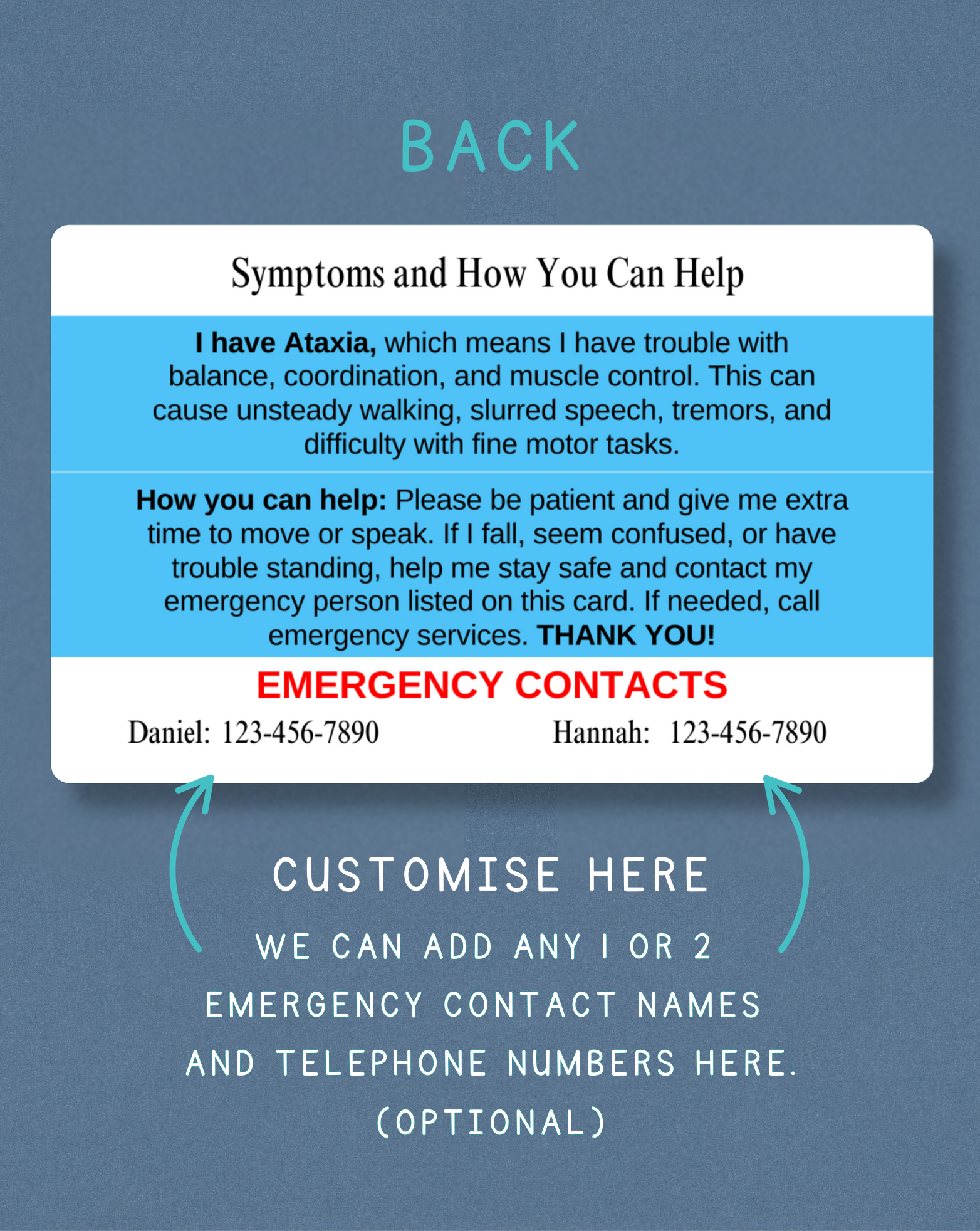 Ataxia Medical Alert Card