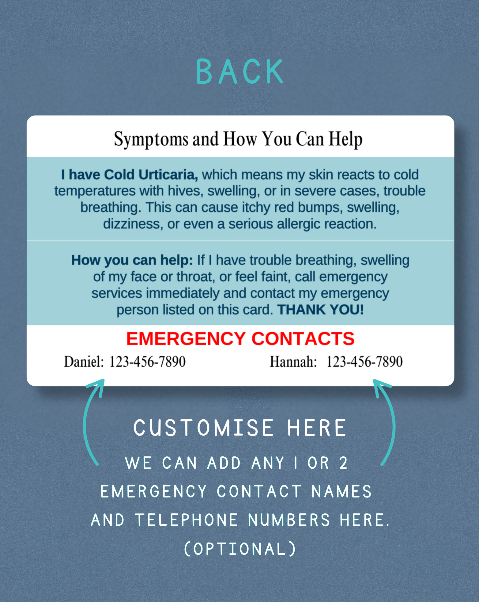 Cold Urticaria Alert Card