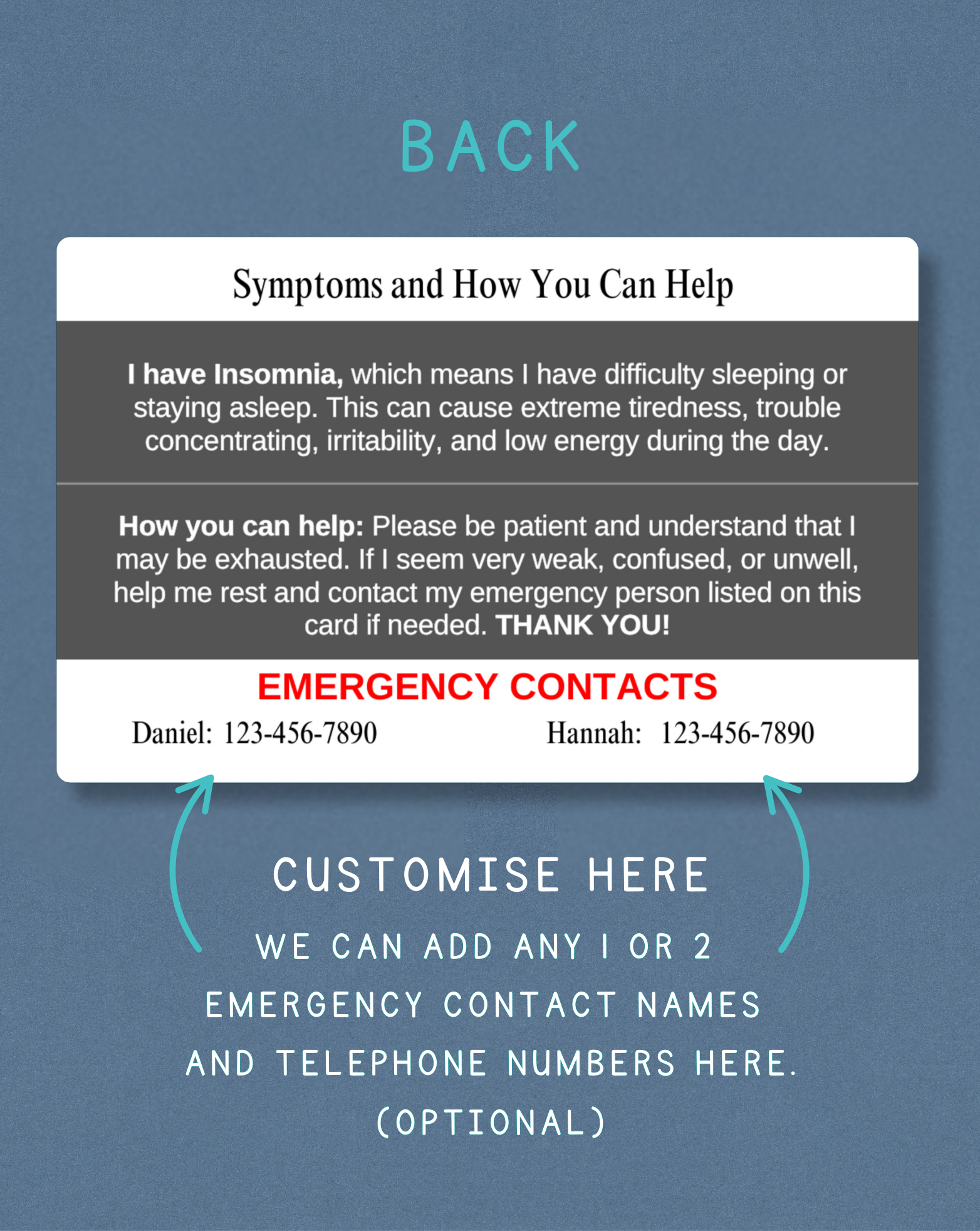 Insomnia Medical Alert Card