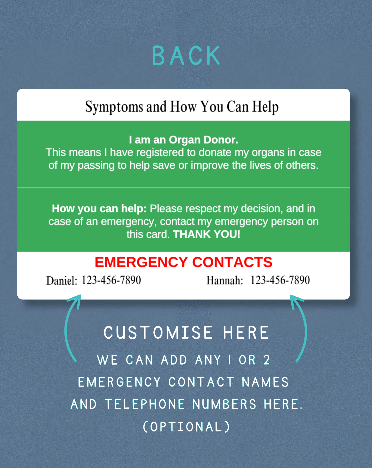Organ Donor Medical Alert Card