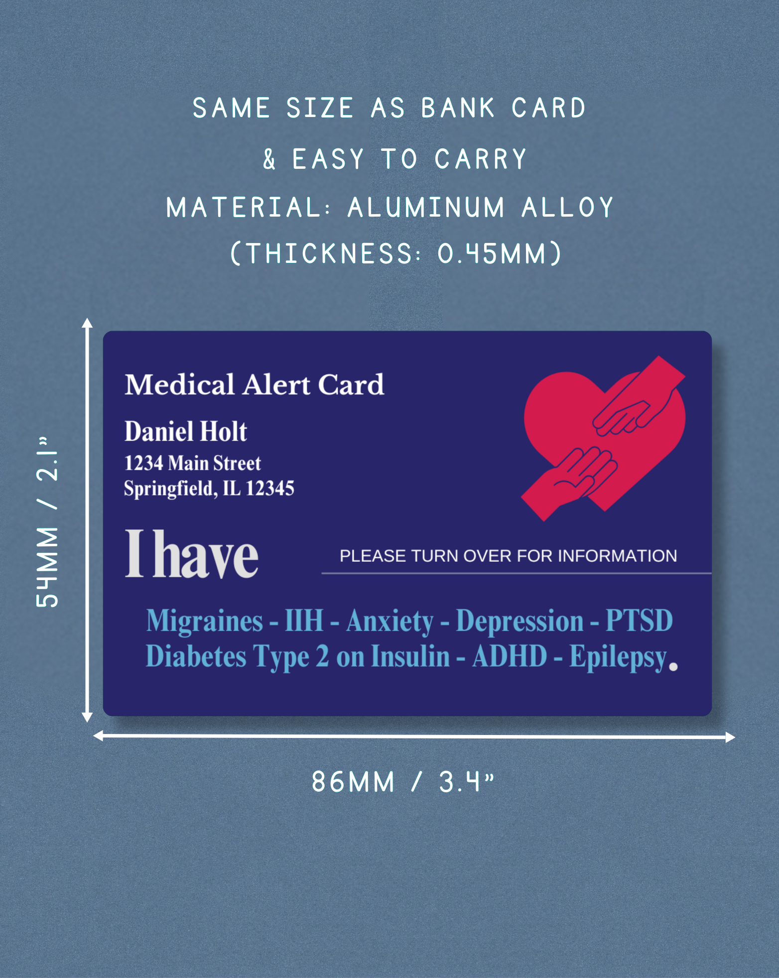 Customised Medical Alert Card (Navy Blue)