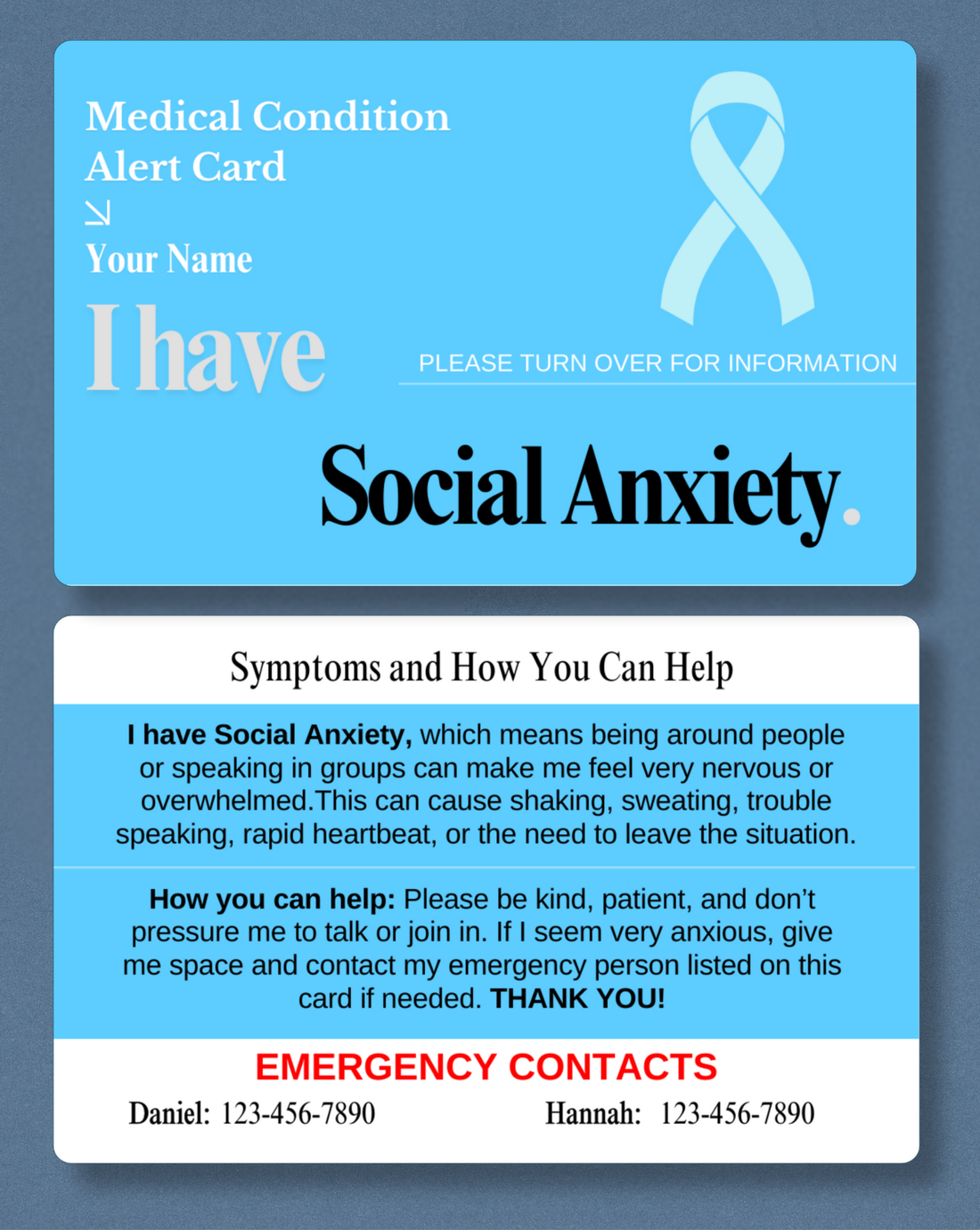 Social Anxiety Medical Alert Card