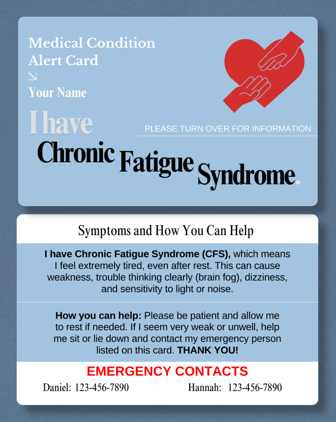 Chronic Fatigue Syndrome Medical Alert Card