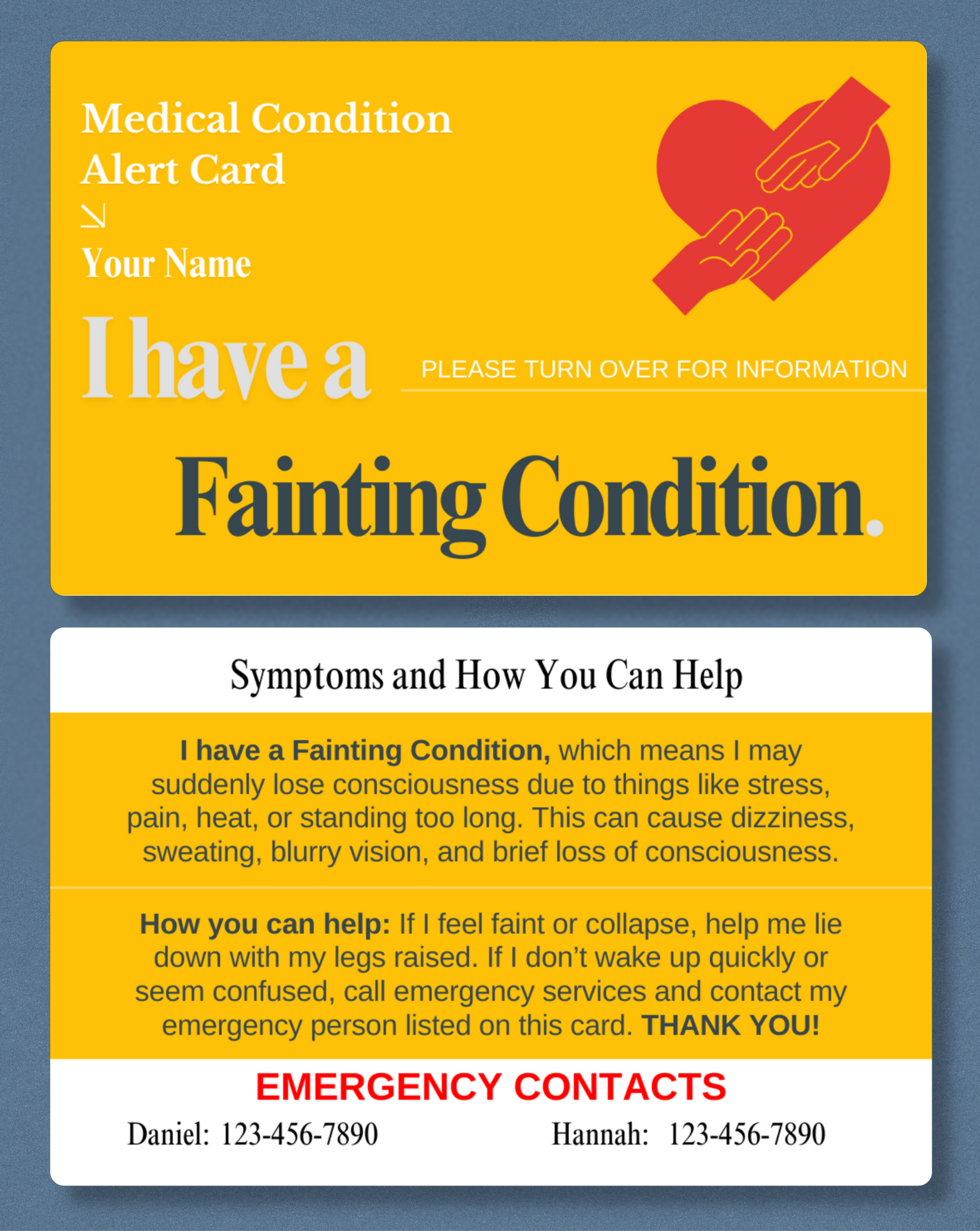 Fainting Condition Medical Alert Card