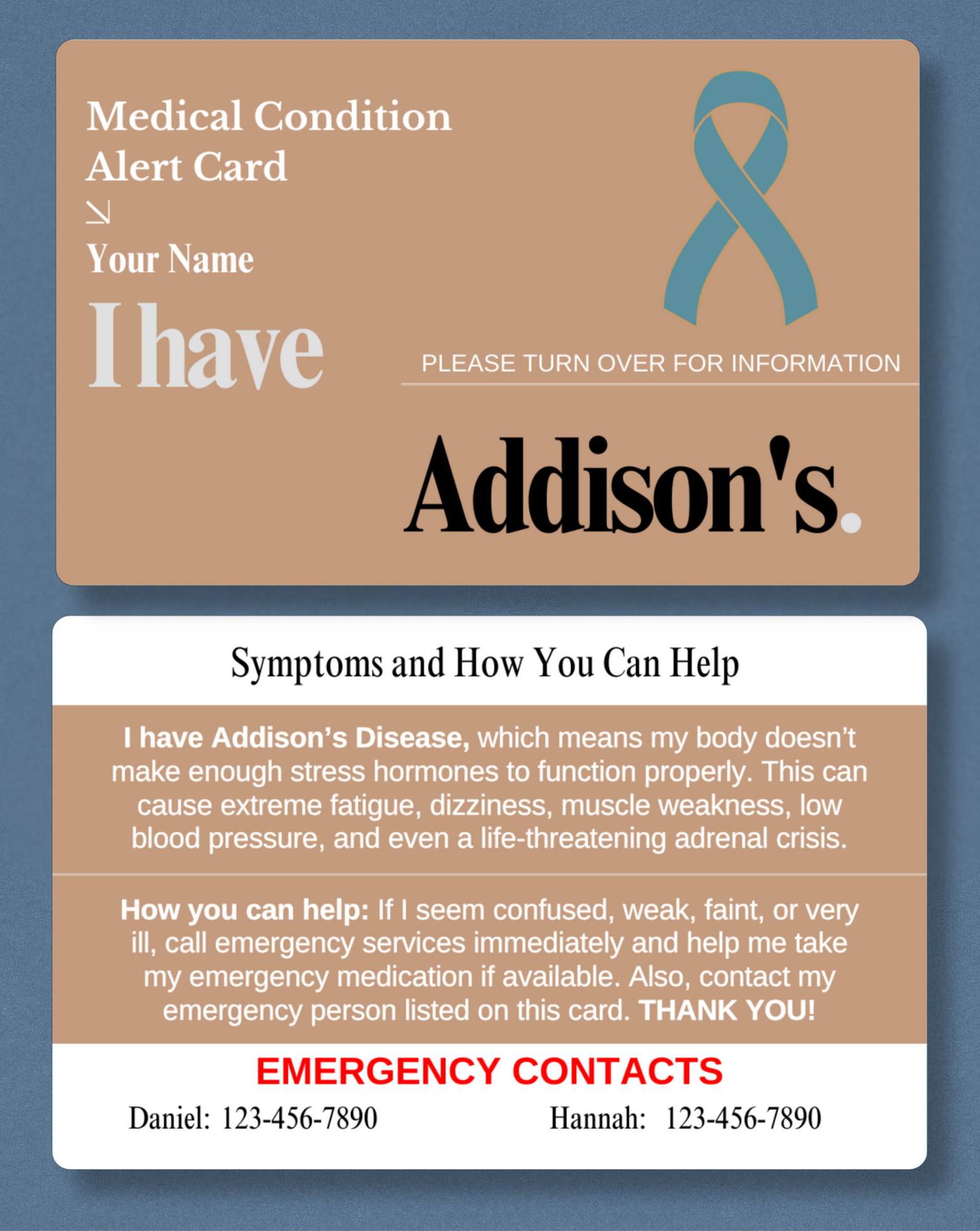 Addison’s Medical Alert Card