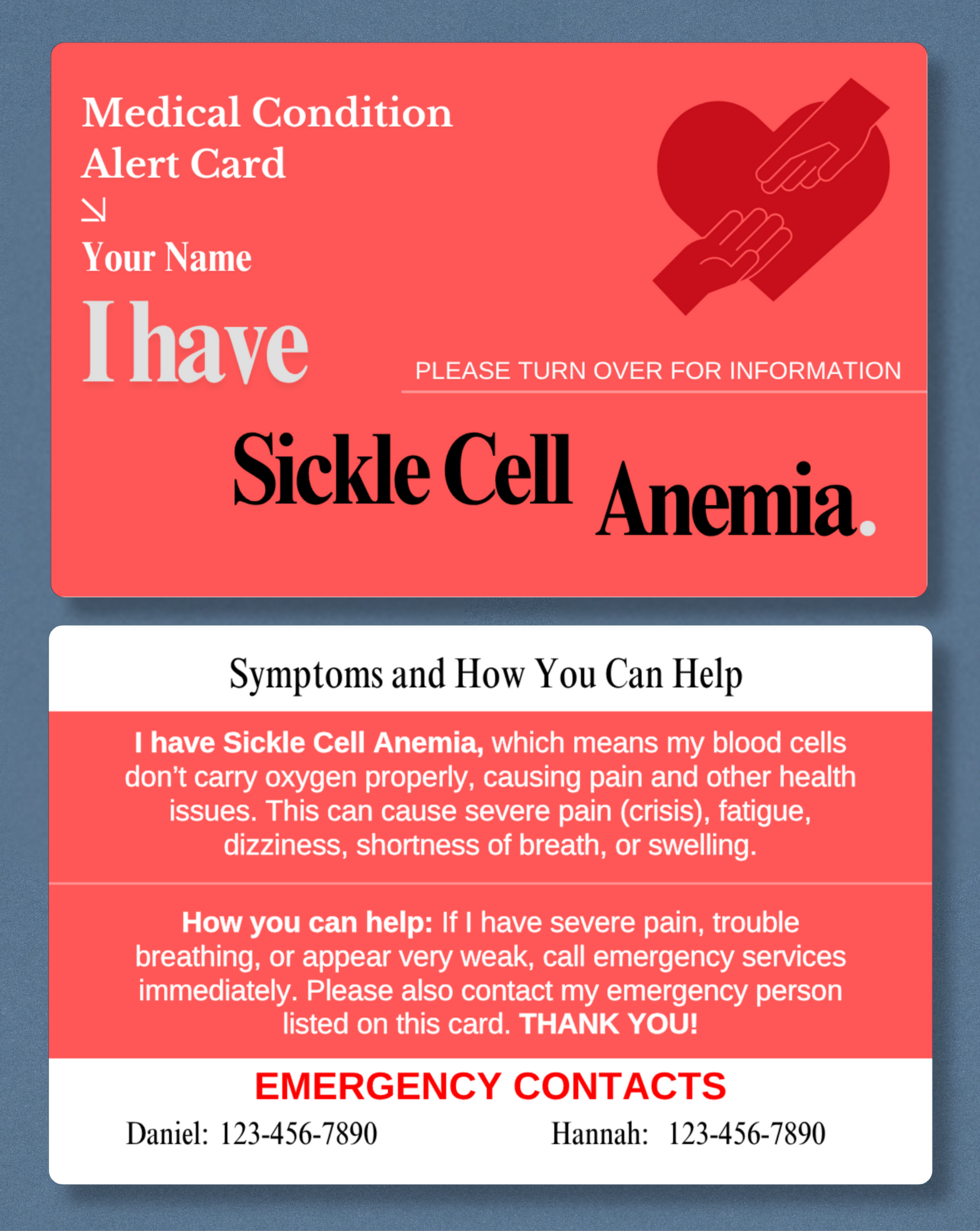 Sickle Cell Anemia Medical Alert Card