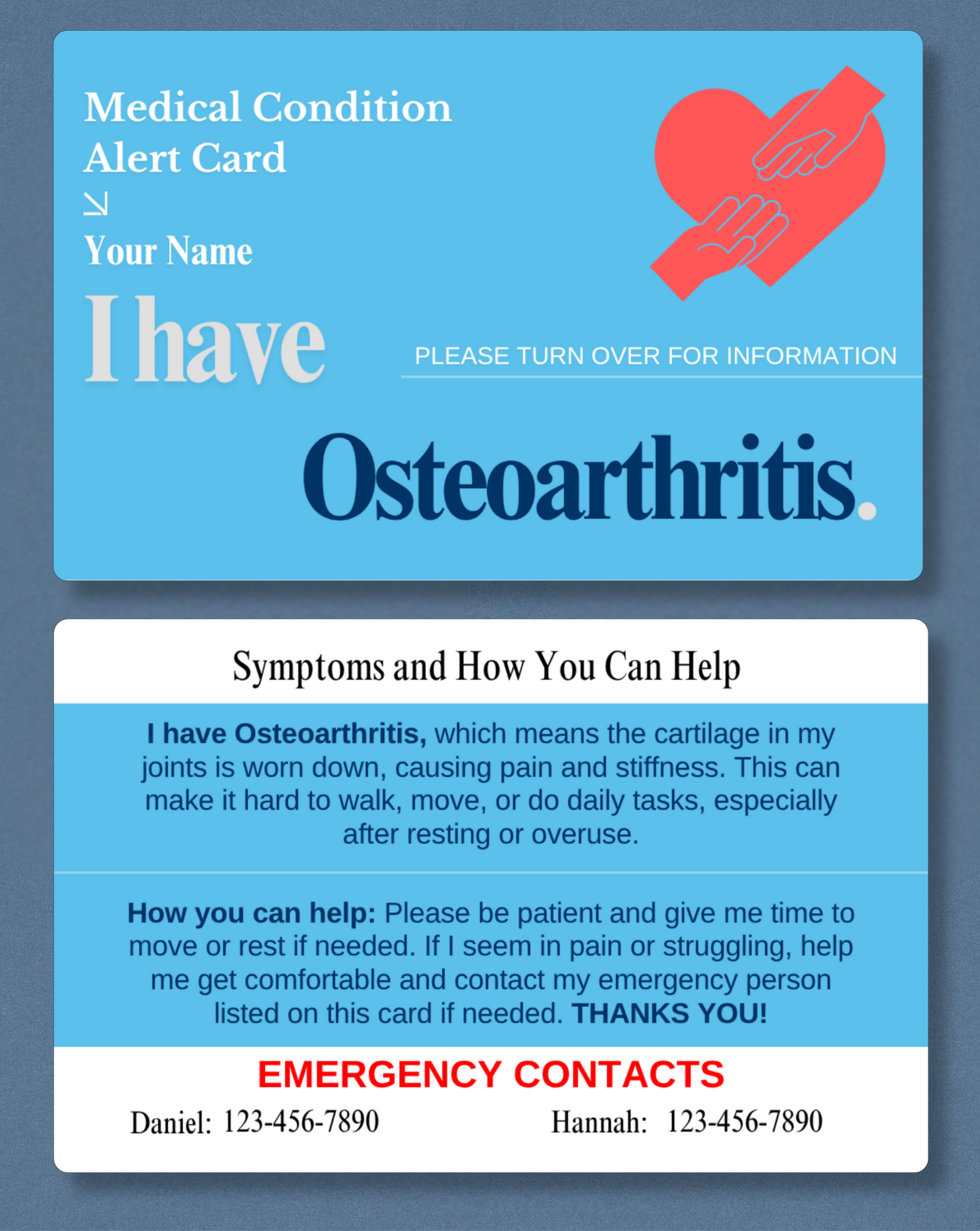 Osteoarthritis Medical Alert Card