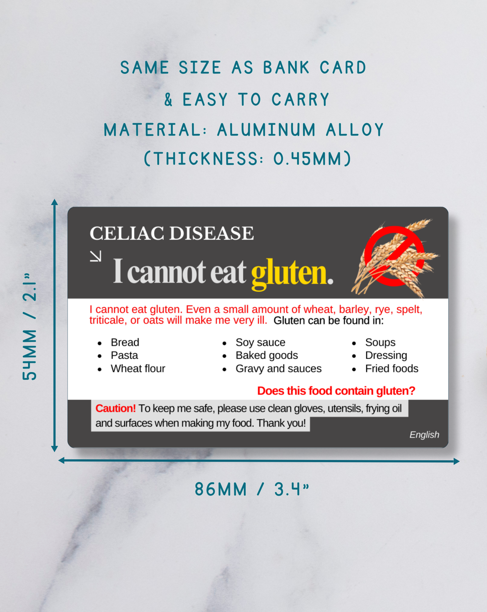 Celiac Disease / Gluten Allergy Alert Card – Bilingual (English + Your Chosen Language)