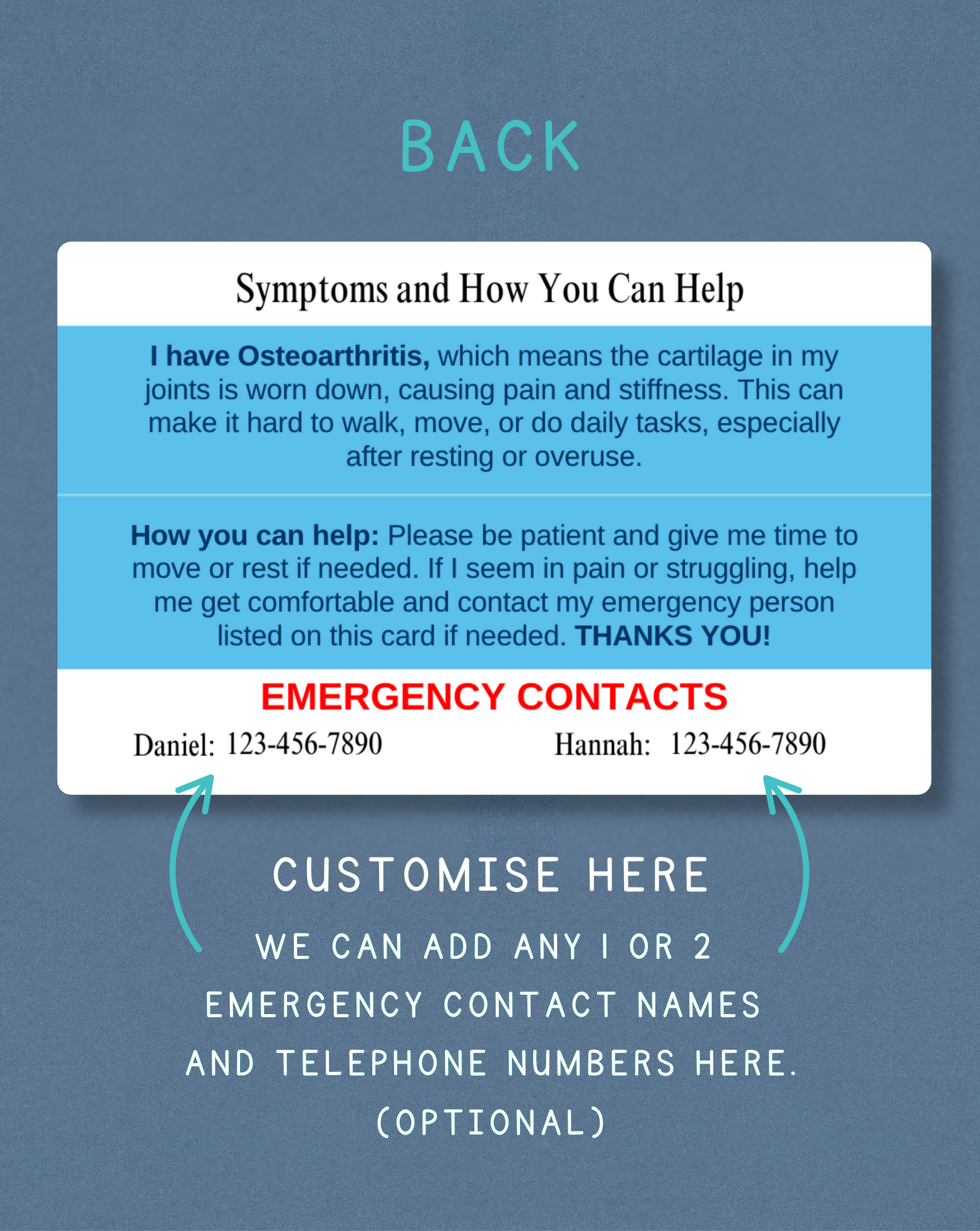 Osteoarthritis Medical Alert Card