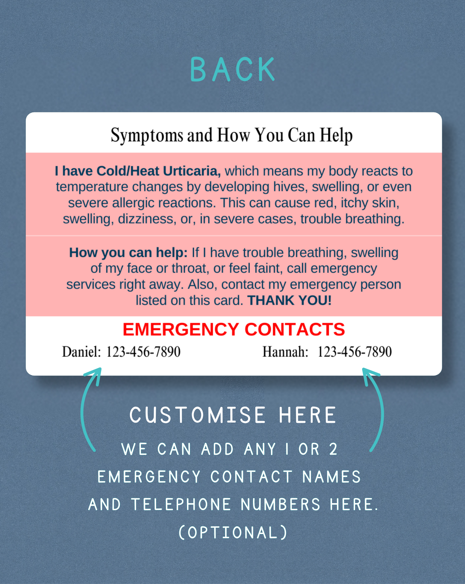 Cold/Heat Urticaria Alert Card