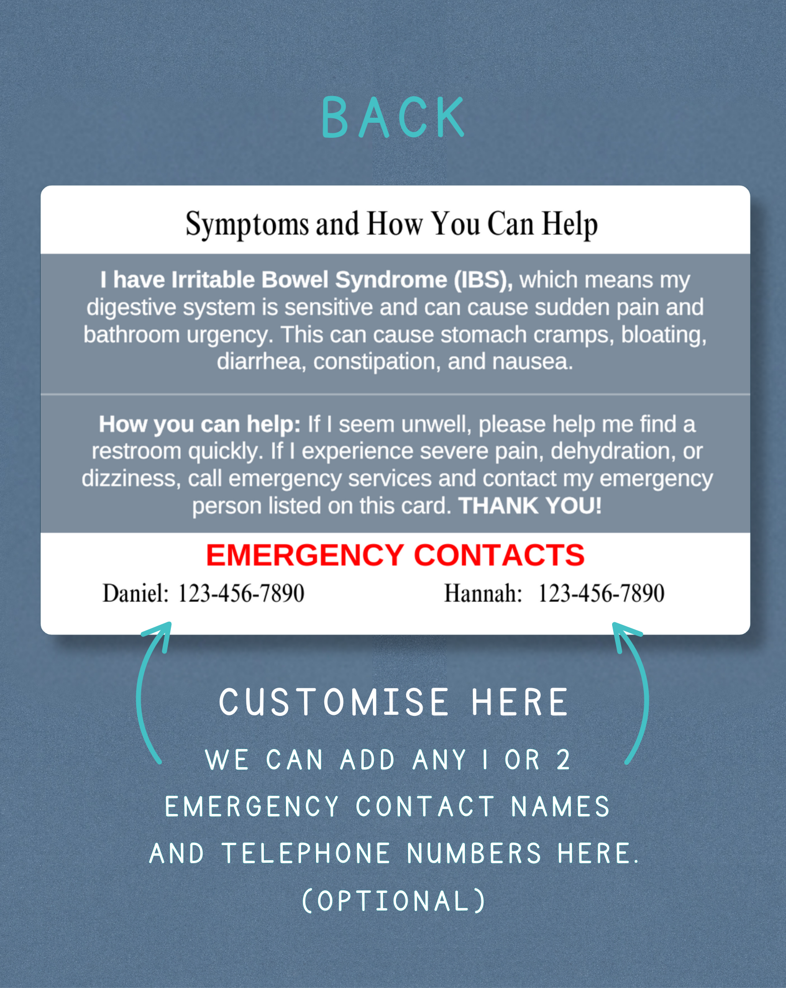IBS Medical Alert Card