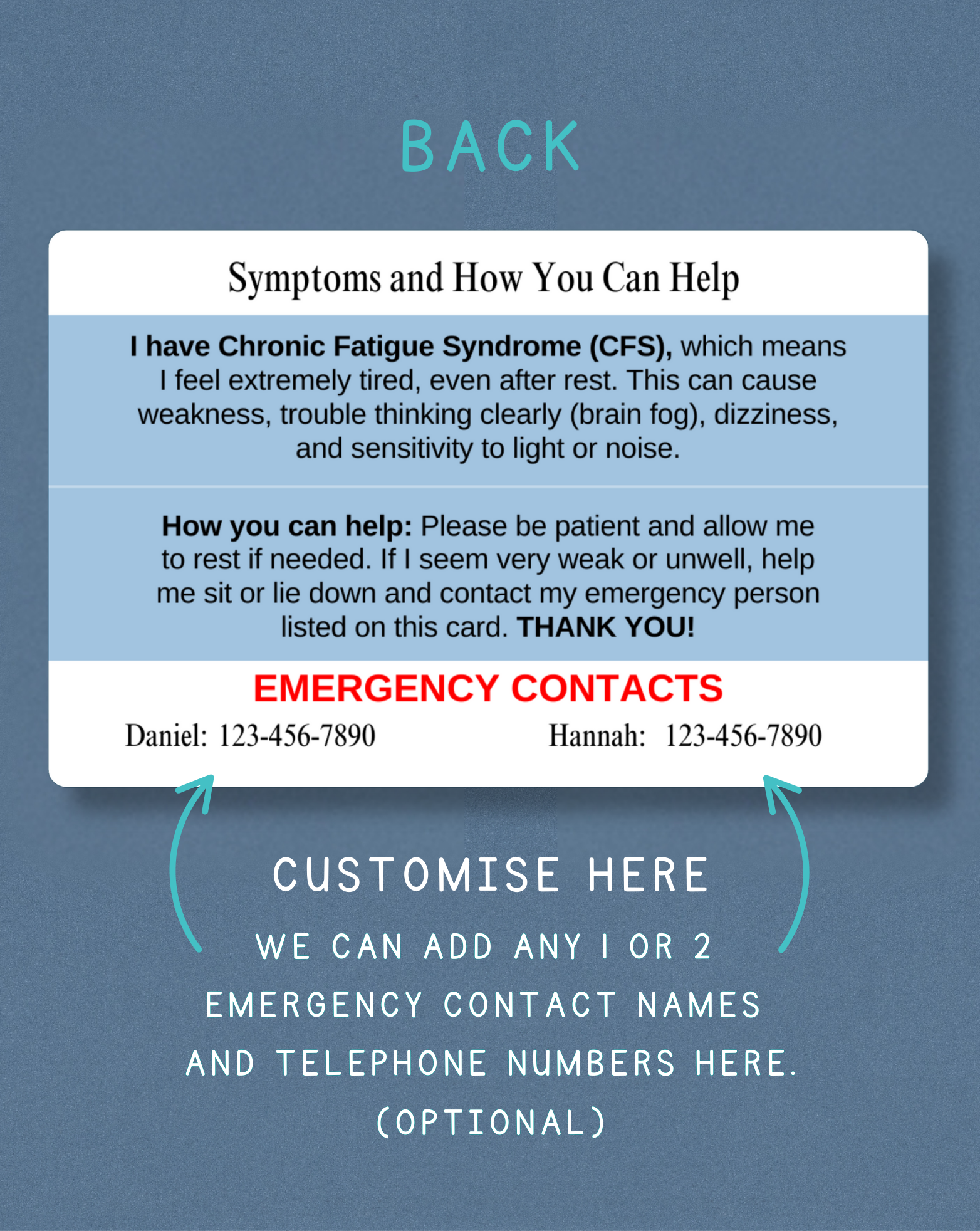 Chronic Fatigue Syndrome Medical Alert Card