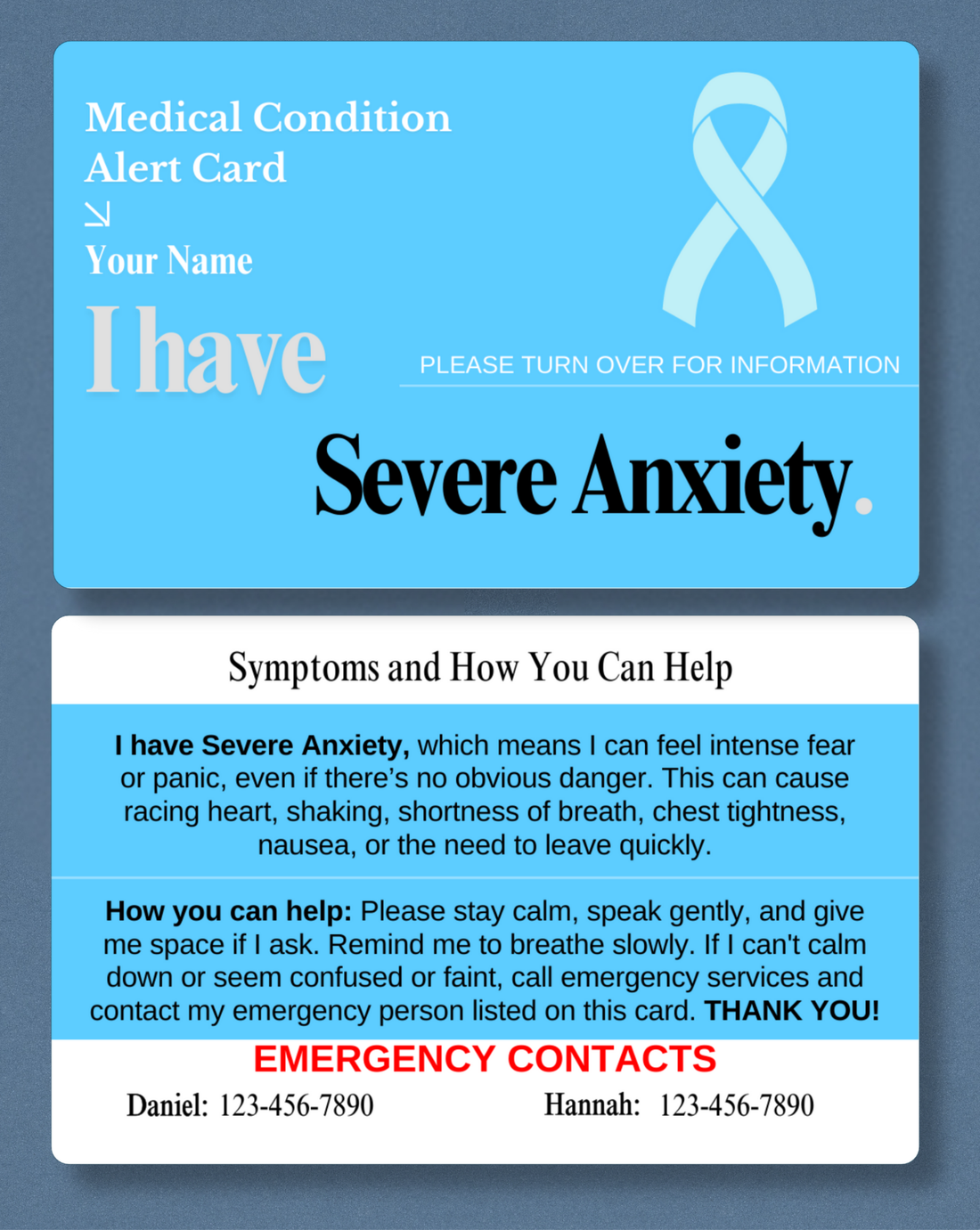 Severe Anxiety Medical Alert Card