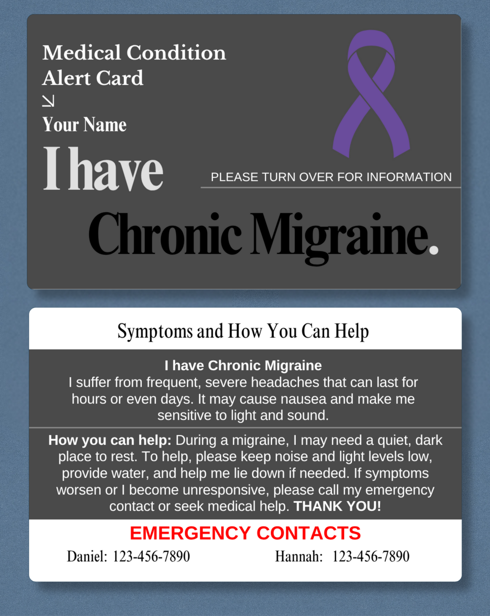 Chronic Migraine Medical Alert Card