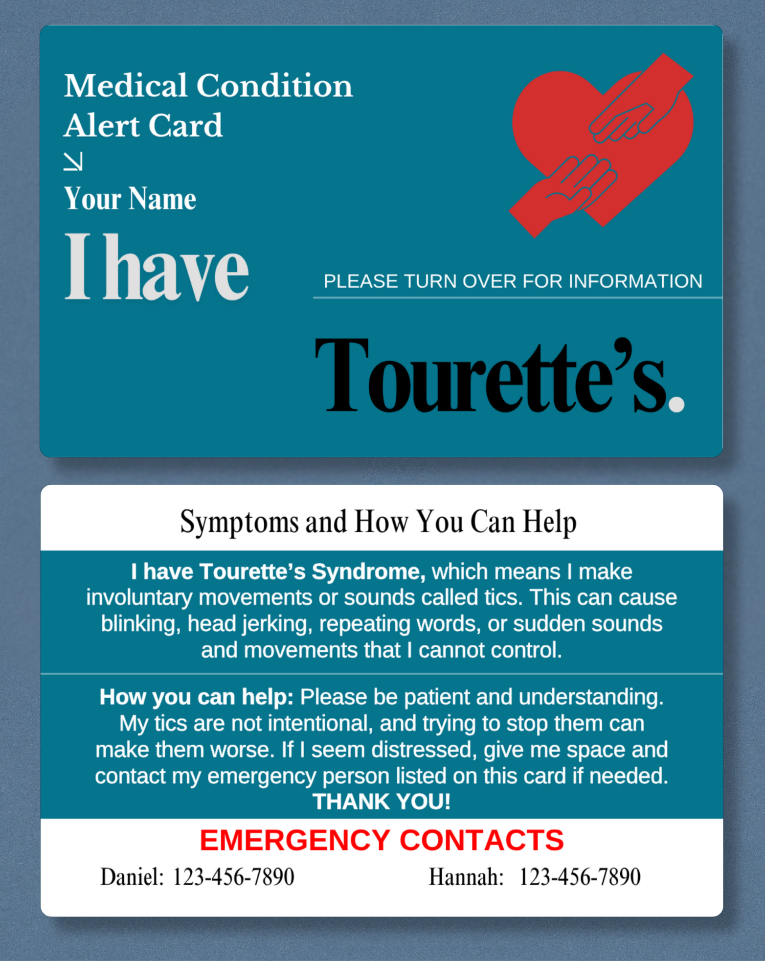Tourette’s Medical Alert Card