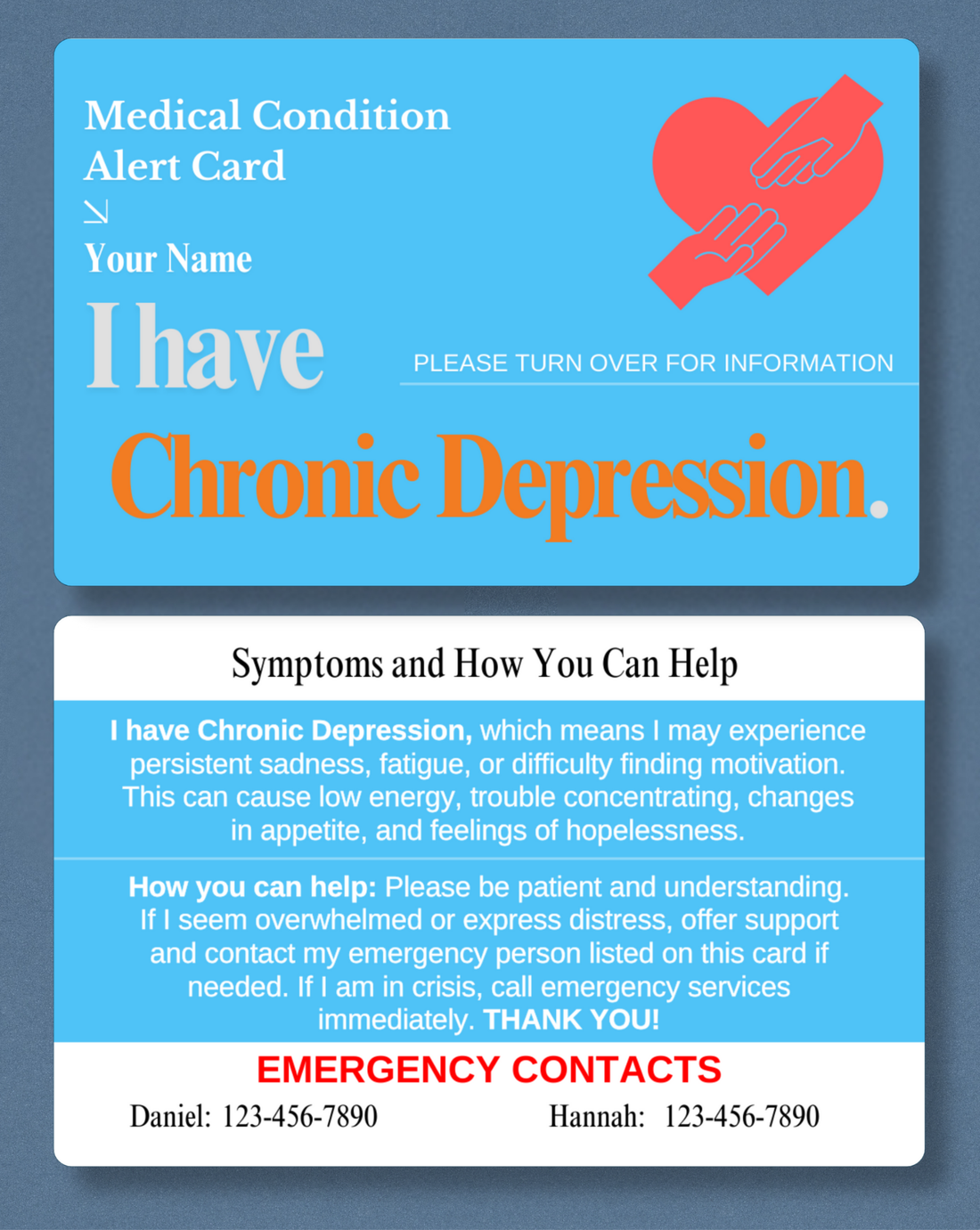 Chronic Depression Medical Alert Card